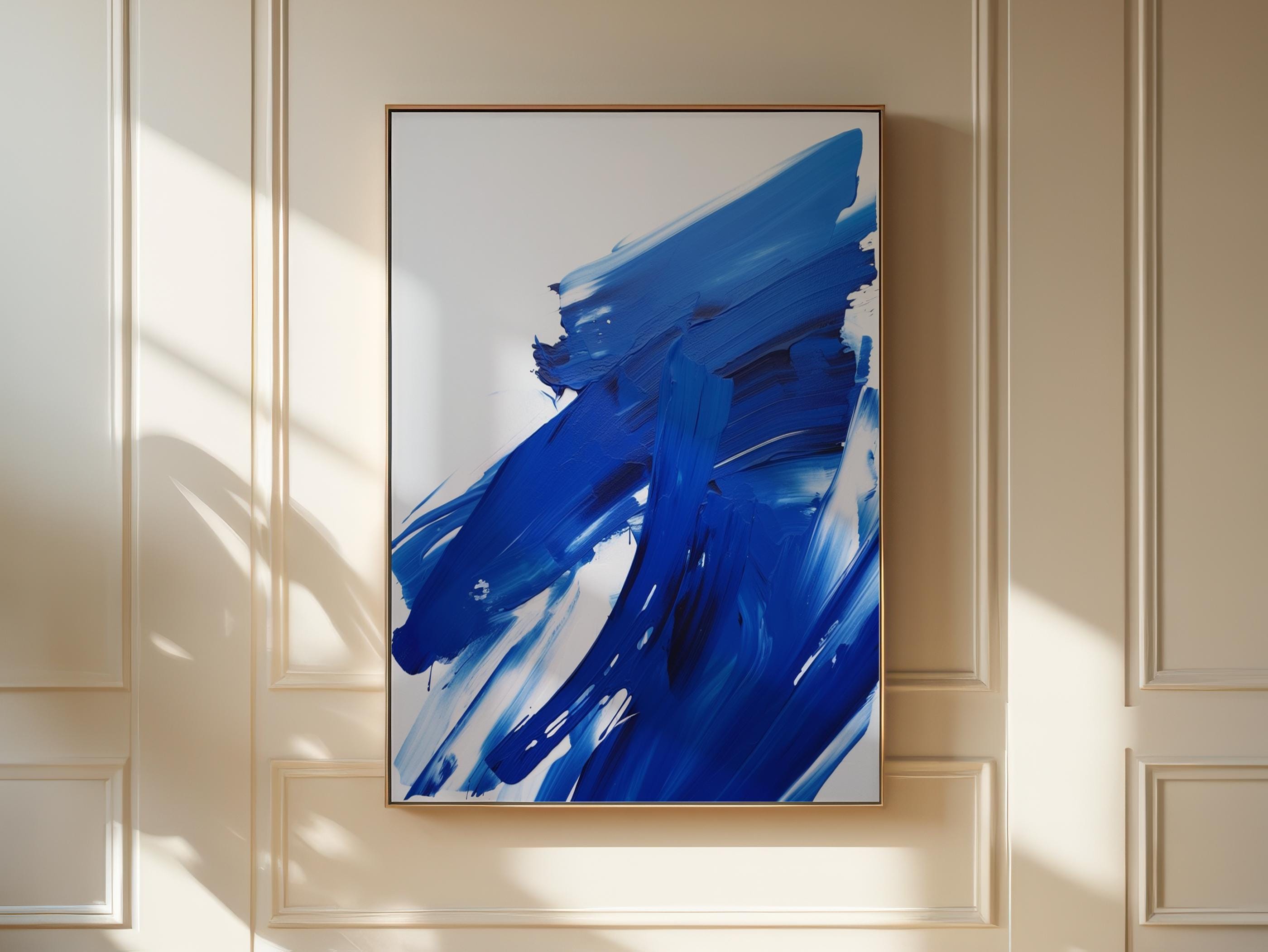 Modern Abstract Framed Canvas – Large Colorful Wall Art for Living Room, Summer Coastal House Decor, Giclee Print, Blue | 226
