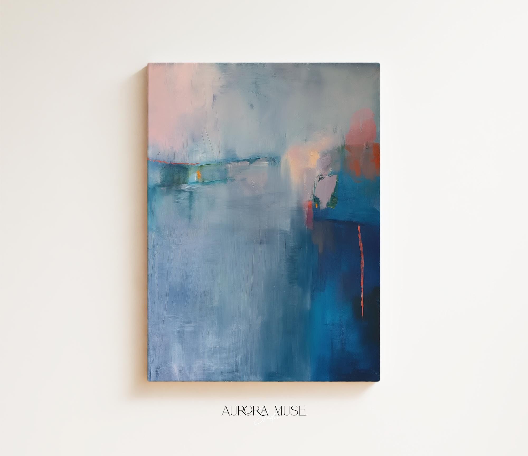Abstract Painting Print, Coastal Blue Abstract Canvas Wall Art – Framed Summer Beach House Decor, Giclee Print, Blue | 265