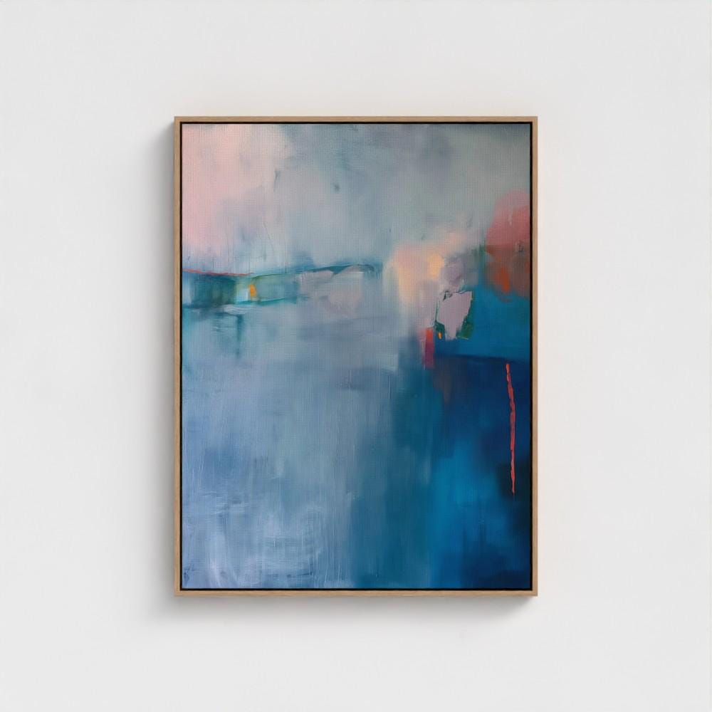Abstract Painting Print, Coastal Blue Abstract Canvas Wall Art – Framed Summer Beach House Decor, Giclee Print, Blue | 265