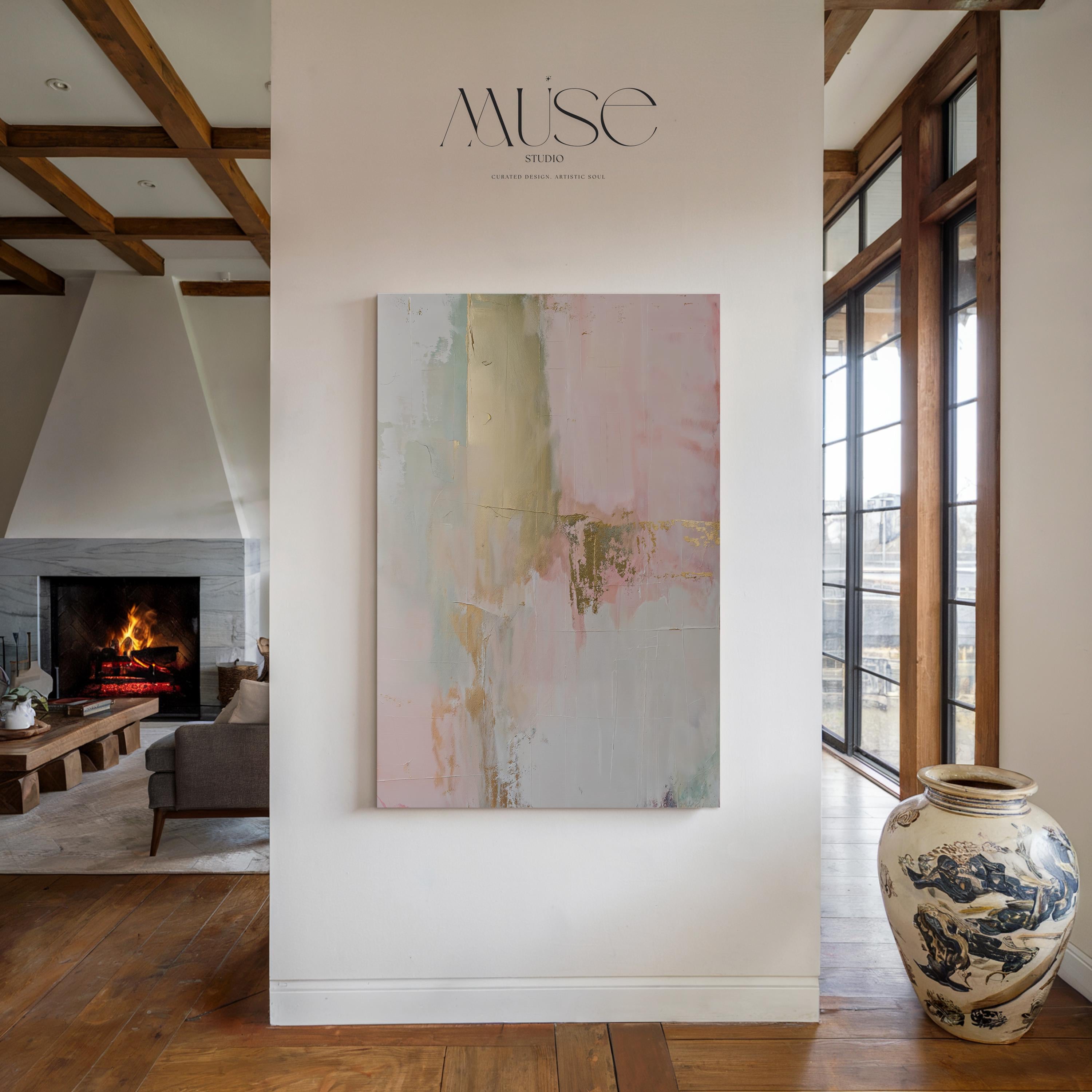 Neutral Modern Wall Art Vertical Abstract Canvas Large Decor Art for Living Room Bedroom Entryway Soft Contemporary Decor Art | 344