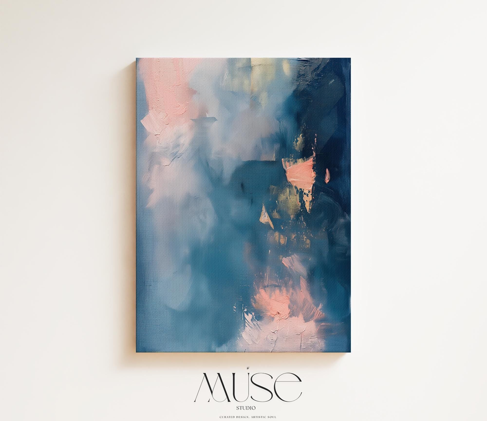 Blue Pink Abstract Canvas Wall Art Vertical Modern Decor Large Statement Artwork Framed Wall Decor Soft Contemporary Home Design | 329