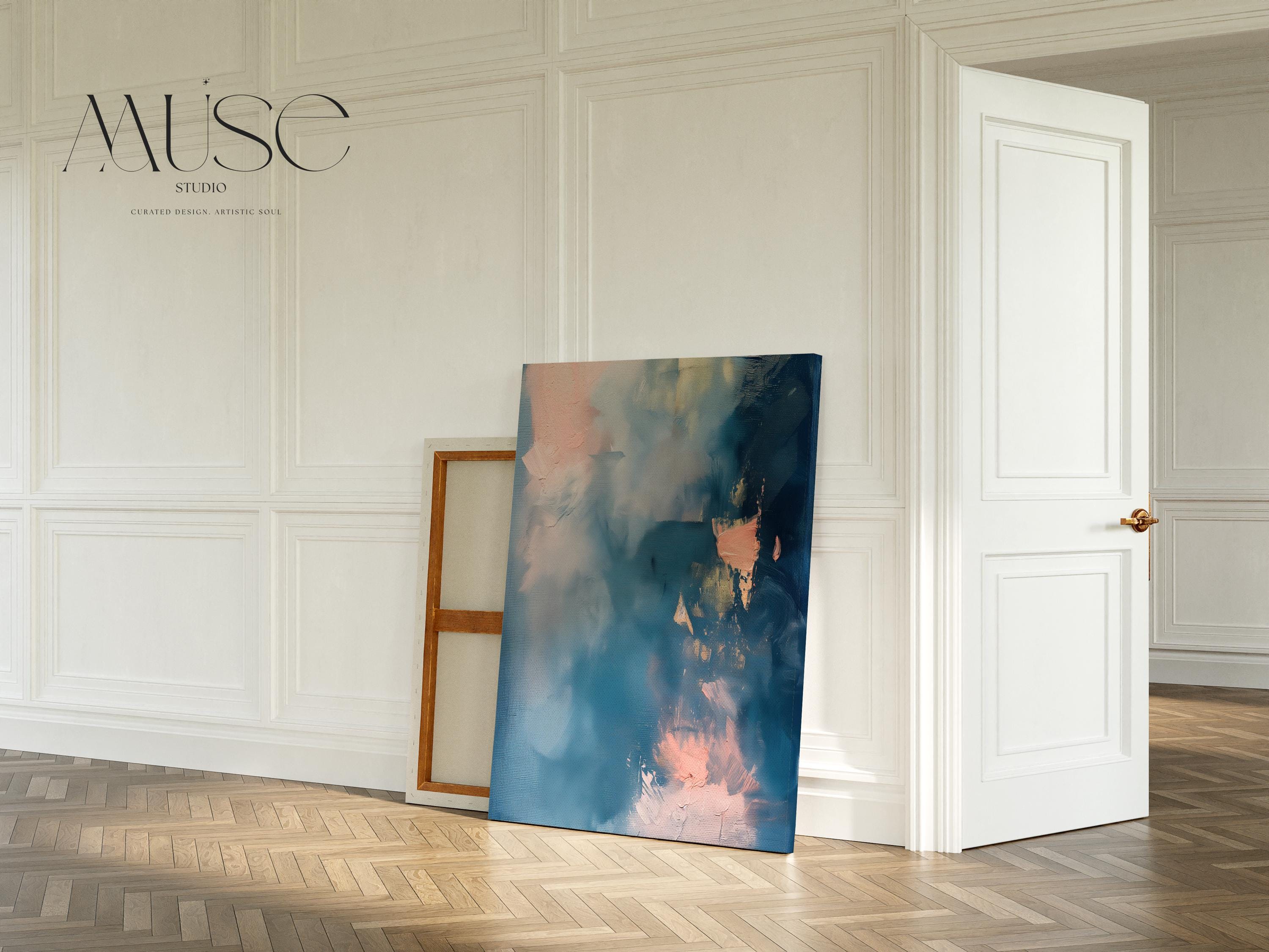 Blue Pink Abstract Canvas Wall Art Vertical Modern Decor Large Statement Artwork Framed Wall Decor Soft Contemporary Home Design | 329