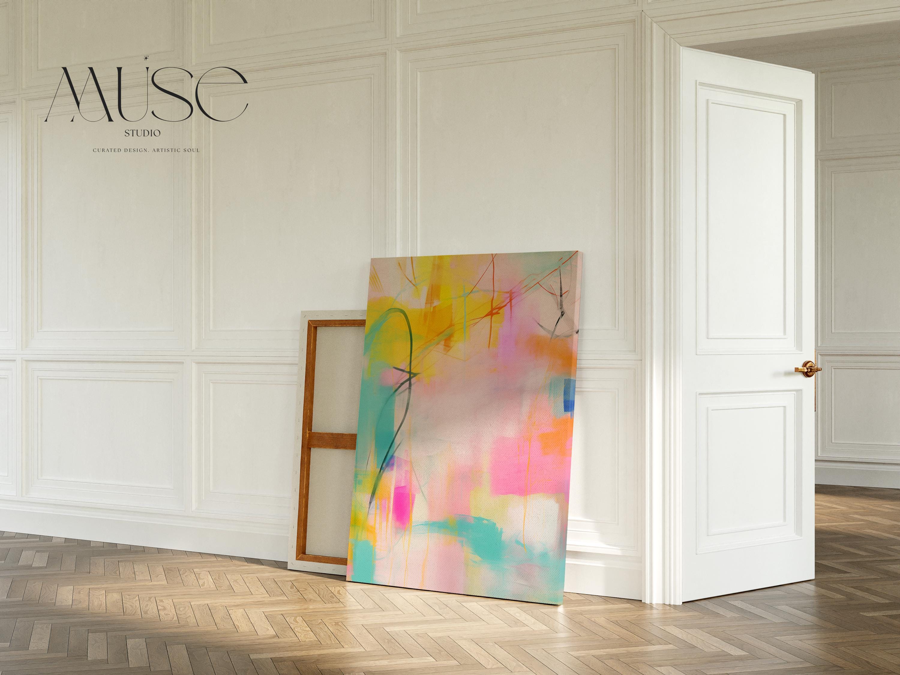 Vertical Canvas Wall Art, Colorful Abstract Art Print, Large Pink Yellow Abstract Painting, Modern Statement Wall Decor for Living Room| 003