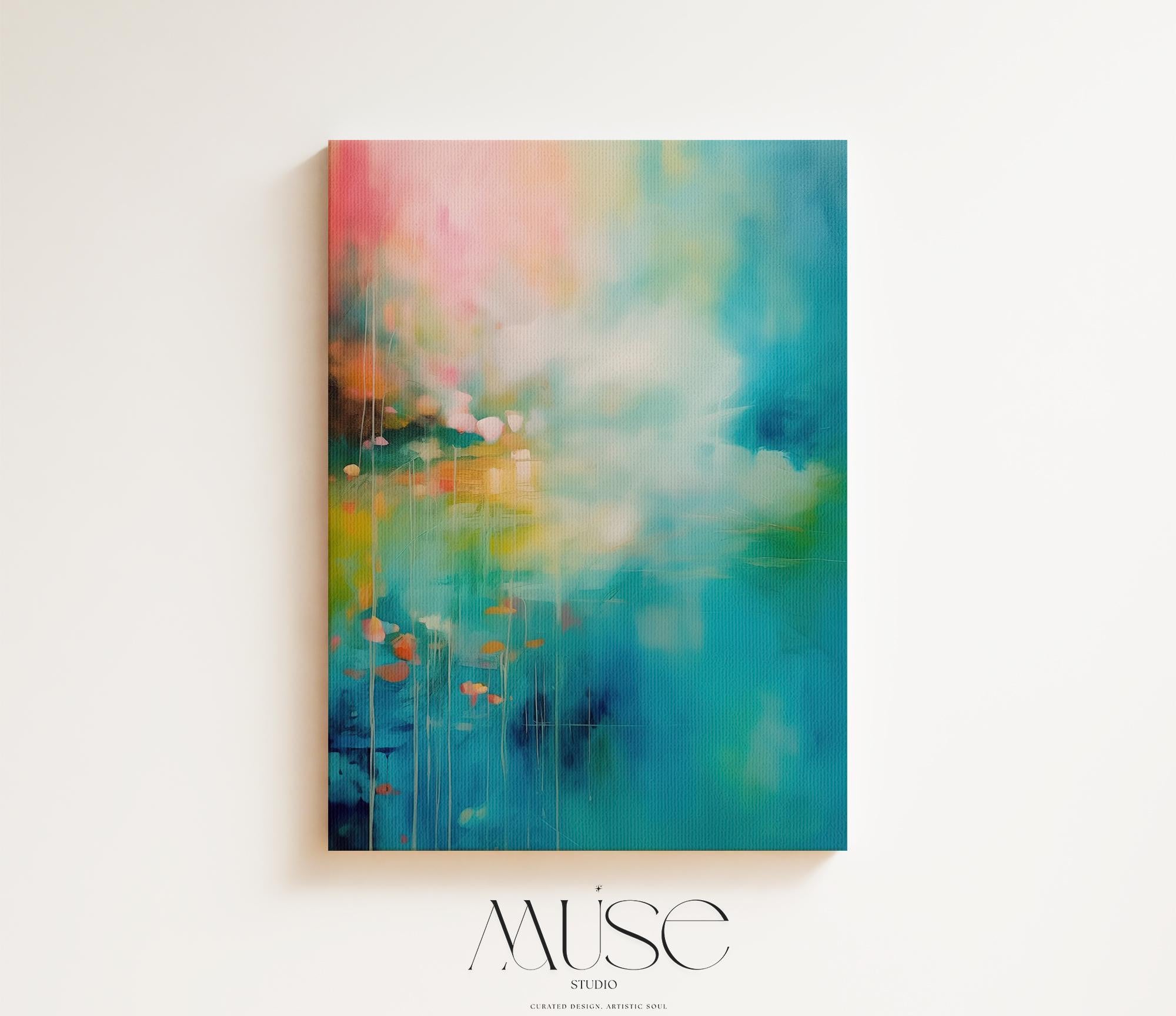 Colorful Abstract Wall Art, Teal Pink Large Canvas Print, Vertical Framed Art, Modern Living Room Decor, Statement Wall Decor Art | 003