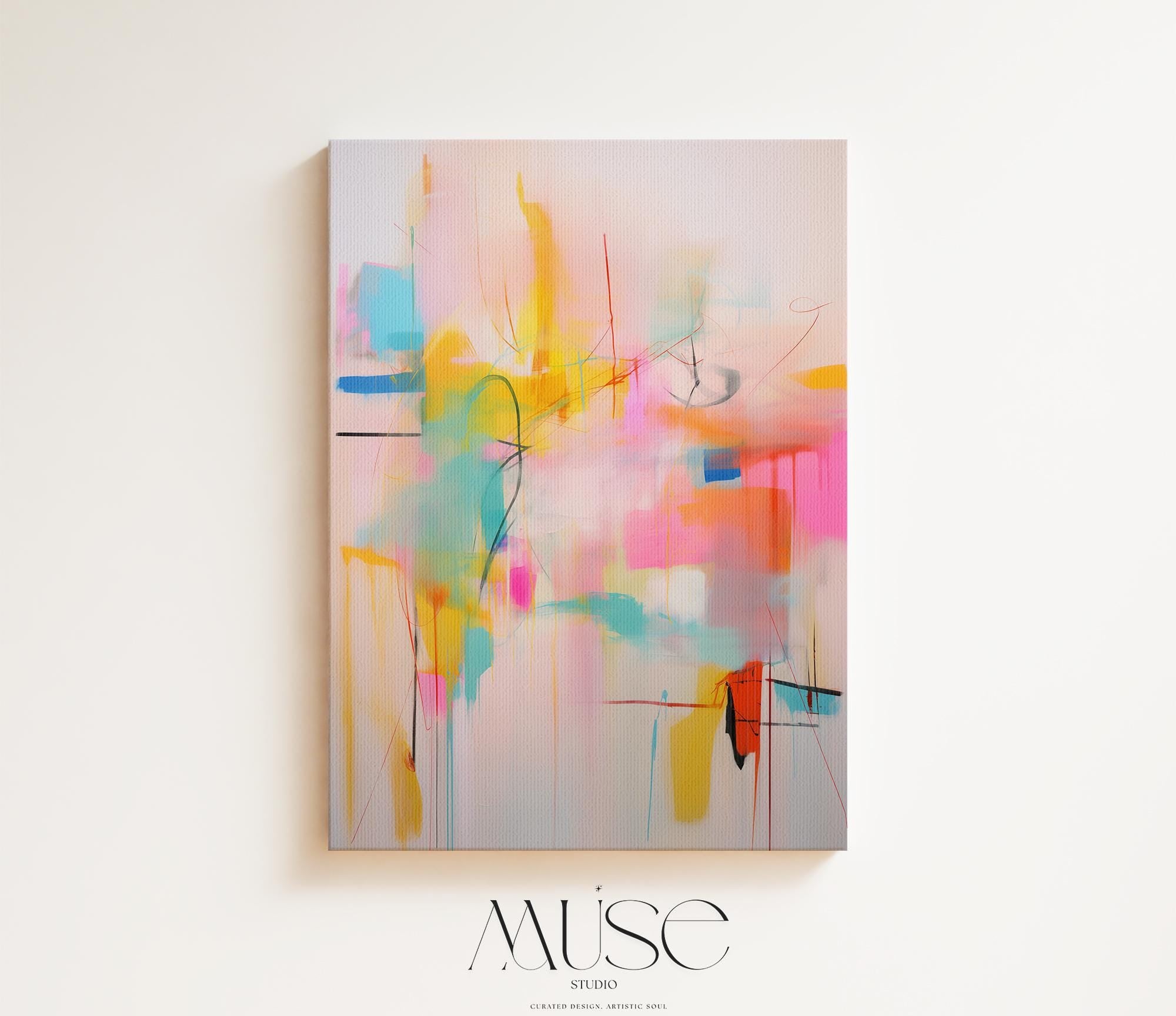 Bright Colorful Wall Art, Pink Yellow Large Canvas Print, Vertical Framed Art, Modern Abstract Wall Decor, Statement Home Decor Art | 003