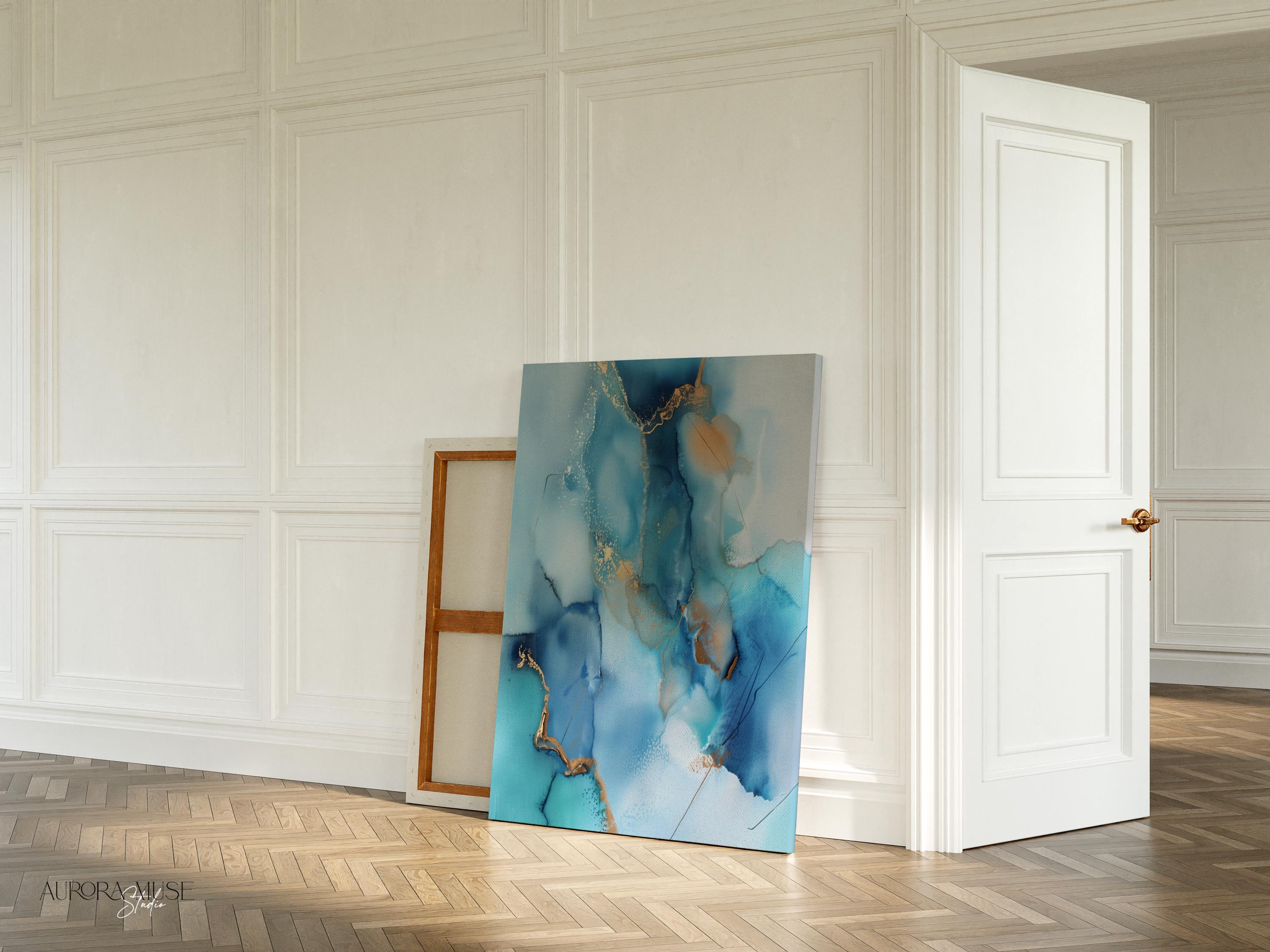 Coastal Blue Abstract Art Print, Framed Canvas Wall Decor, Summer Beach House Style, Light & Airy Giclée Painting | Aurora Muse 278