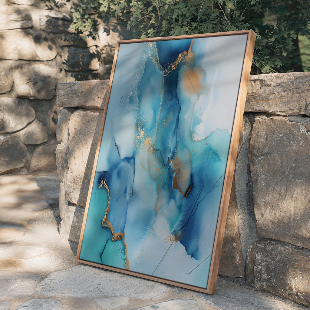 Coastal Blue Abstract Art Print, Framed Canvas Wall Decor, Summer Beach House Style, Light & Airy Giclée Painting | Aurora Muse 278