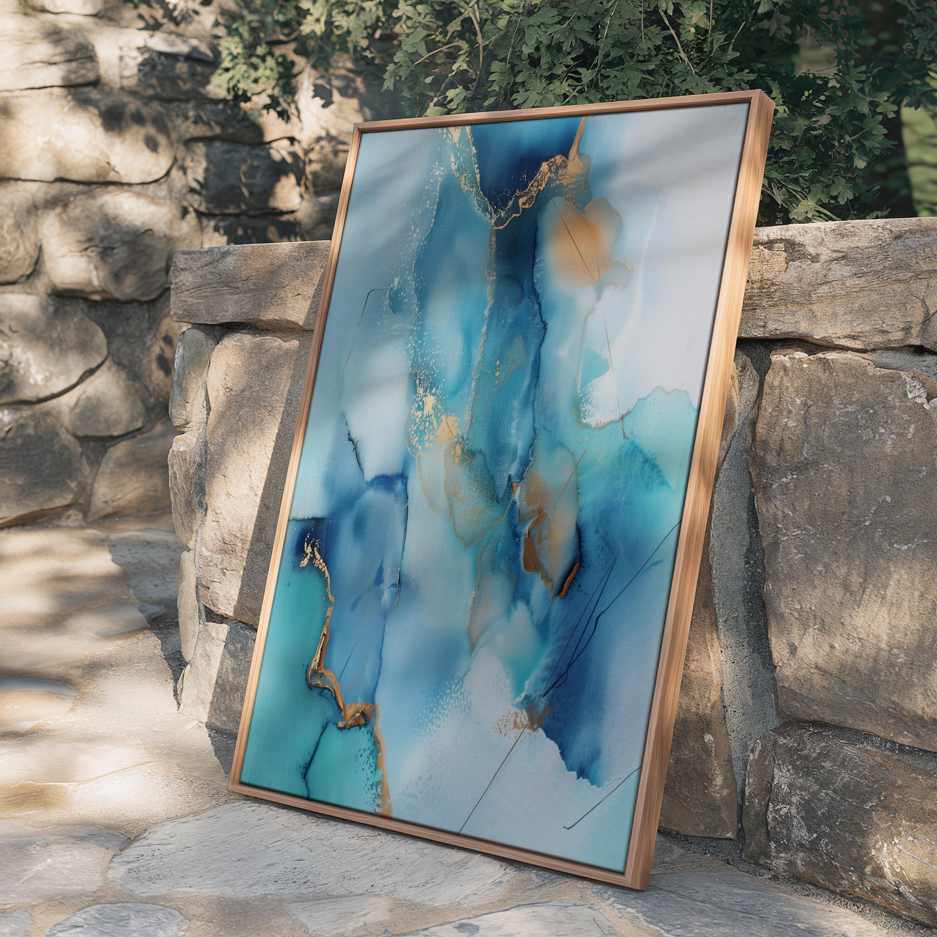 Coastal Blue Abstract Art Print, Framed Canvas Wall Decor, Summer Beach House Style, Light & Airy Giclée Painting | Aurora Muse 278