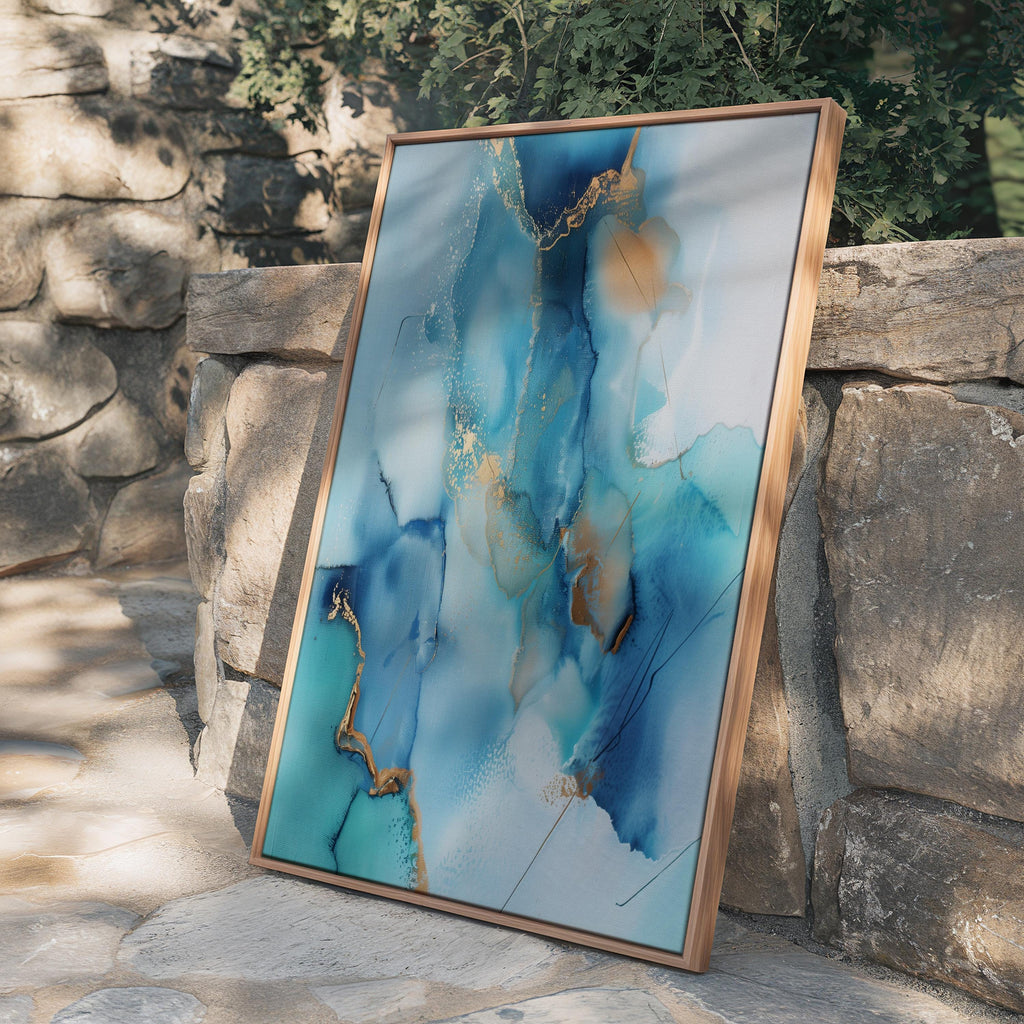 Coastal Blue Abstract Art Print, Framed Canvas Wall Decor, Summer Beach House Style, Light & Airy Giclée Painting | Aurora Muse 278
