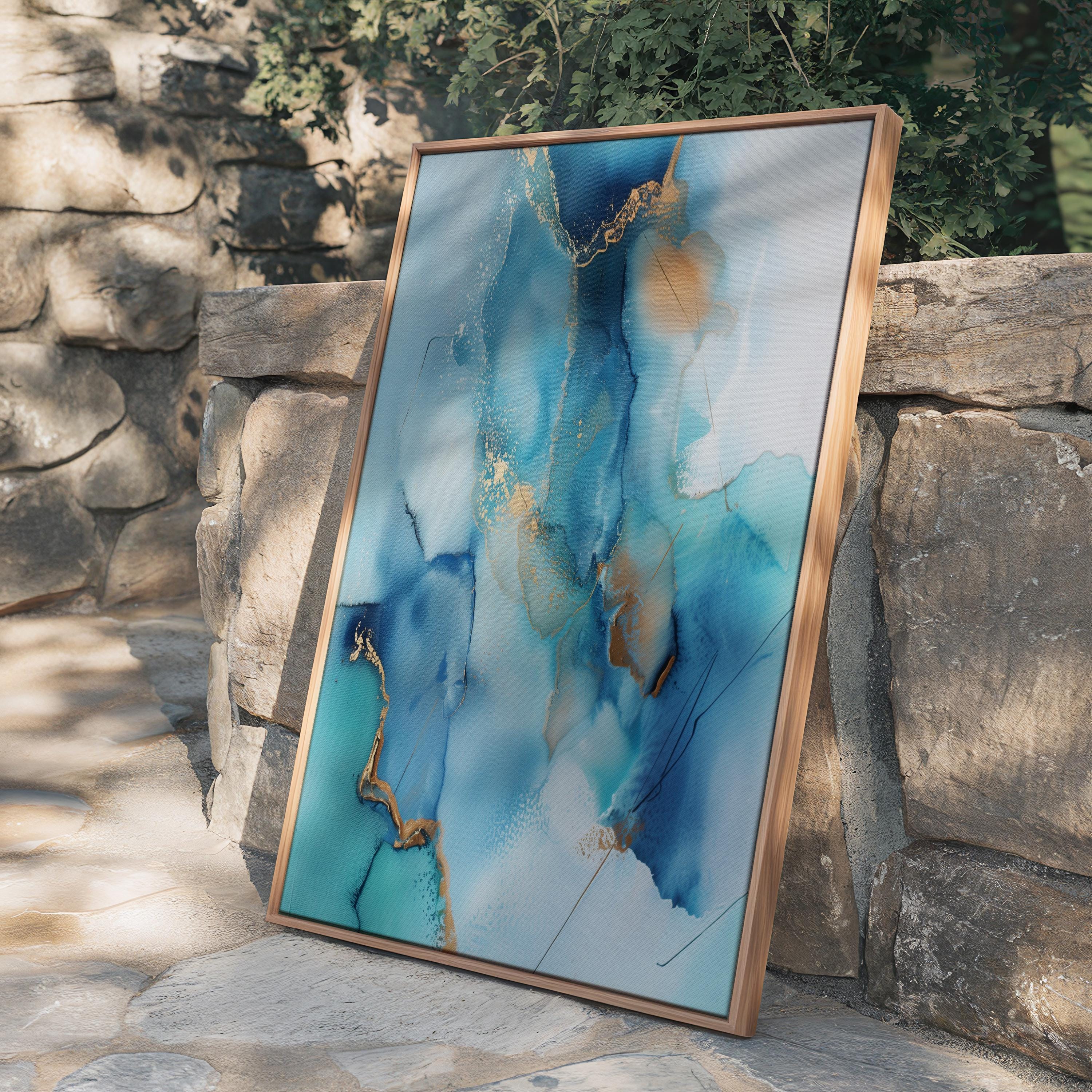 Coastal Blue Abstract Art Print, Framed Canvas Wall Decor, Summer Beach House Style, Light & Airy Giclée Painting | Aurora Muse 278