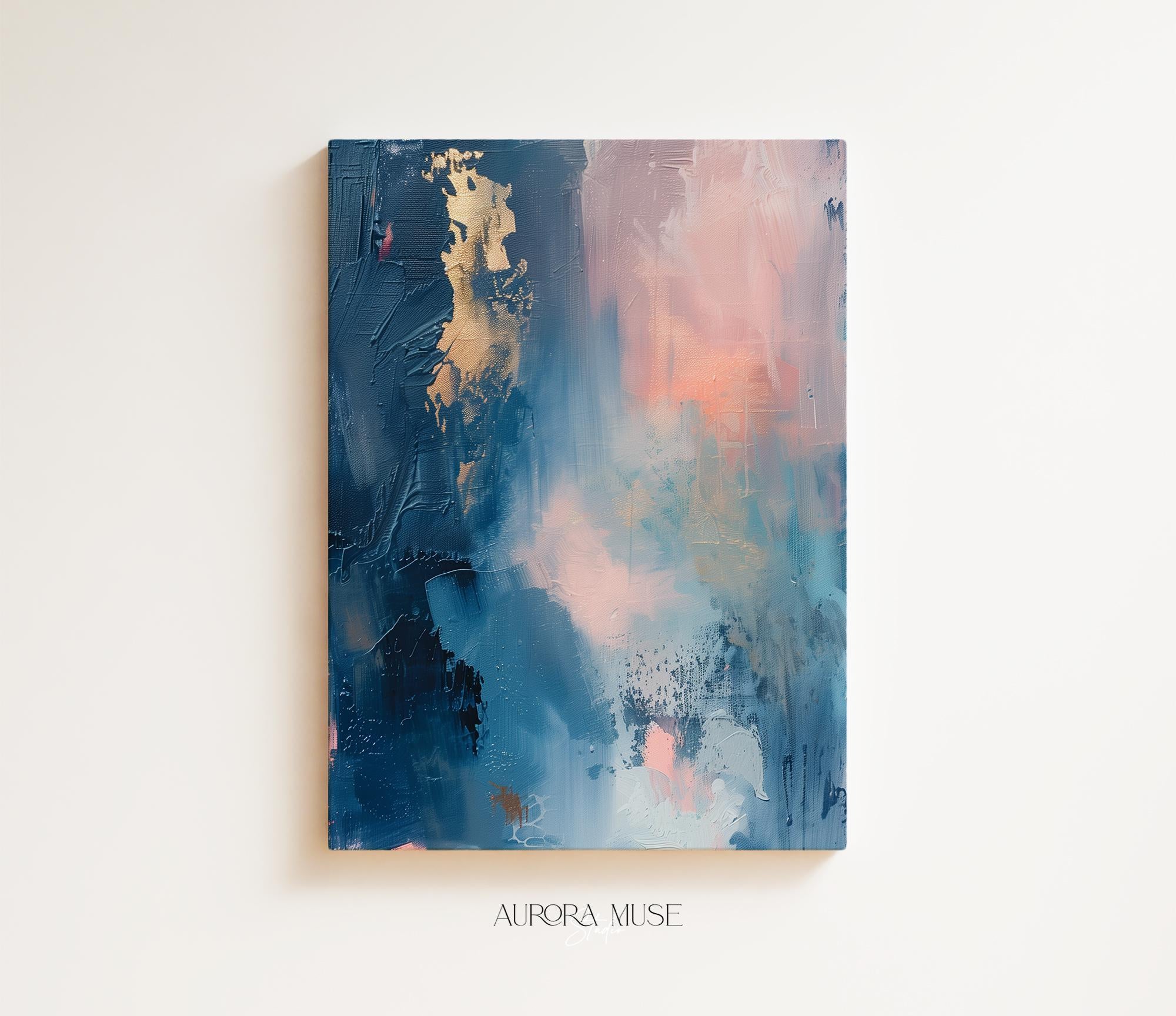 Framed Blue Abstract Art, Coastal Beach House Wall Decor, Summer Vibes Giclee Print, Cheerful Ocean Canvas | Aurora Muse 328