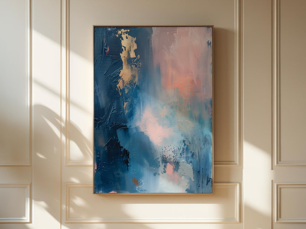 Framed Blue Abstract Art, Coastal Beach House Wall Decor, Summer Vibes Giclee Print, Cheerful Ocean Canvas | Aurora Muse 328