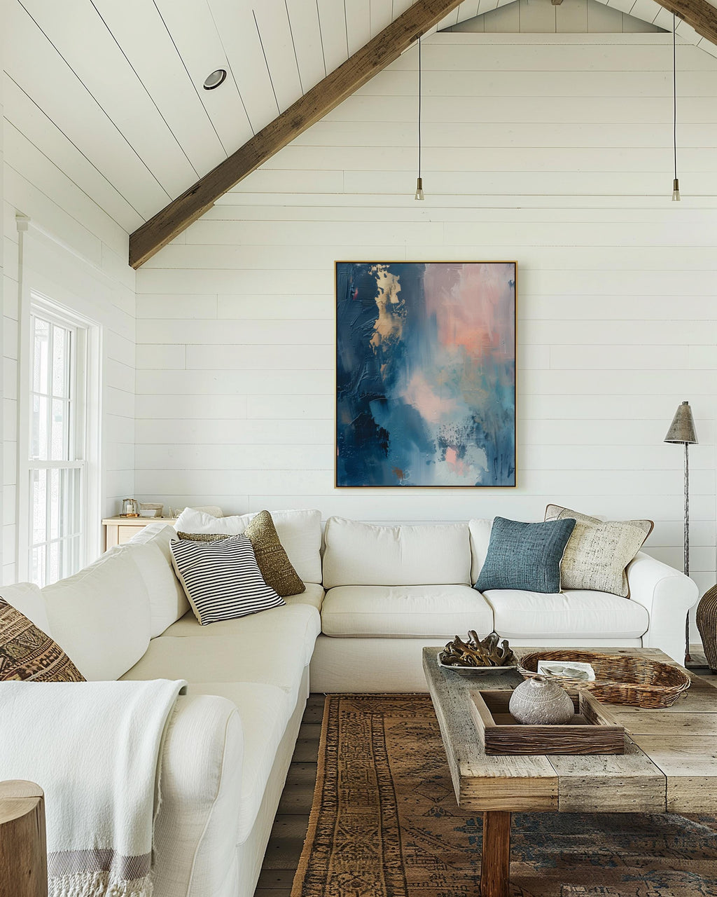 Framed Blue Abstract Art, Coastal Beach House Wall Decor, Summer Vibes Giclee Print, Cheerful Ocean Canvas | Aurora Muse 328