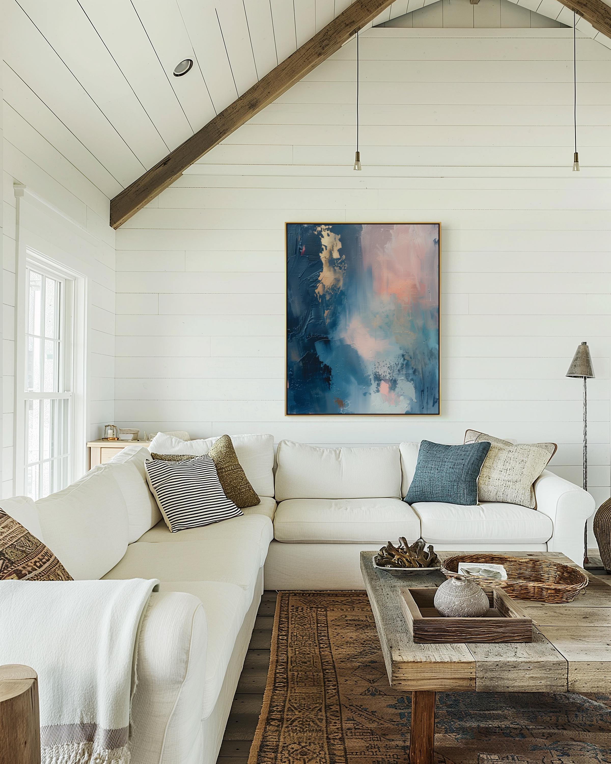 Framed Blue Abstract Art, Coastal Beach House Wall Decor, Summer Vibes Giclee Print, Cheerful Ocean Canvas | Aurora Muse 328