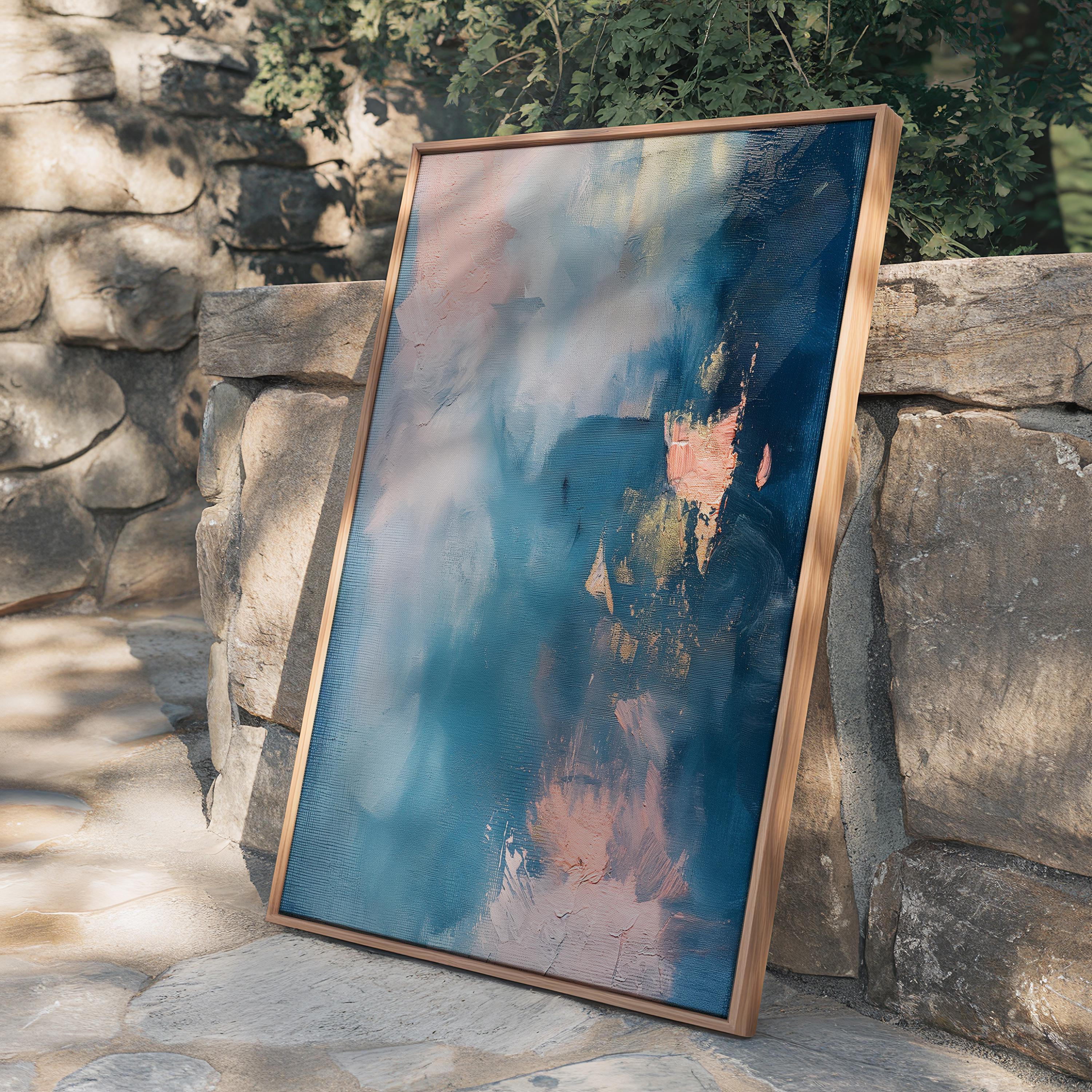 Framed Wall Art | Abstract Painting | Colorful Giclee Canvas Print | Blue Summer Decor | 329