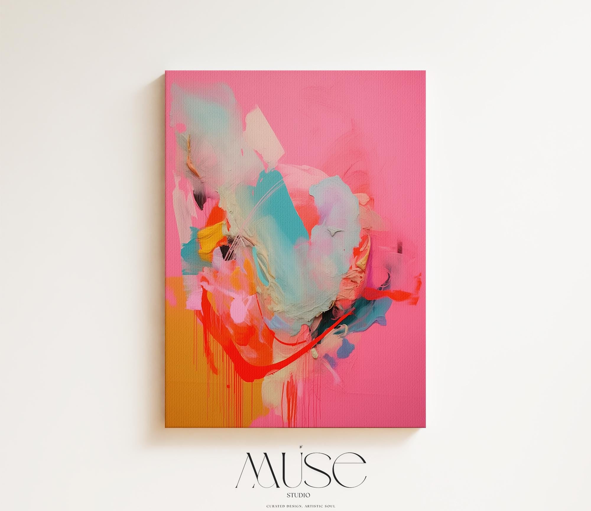 Wall Art Vertical Canvas Painting Large Decor Art Bold Pink Abstract Modern Colorful Statement for Living Room & Office | 036