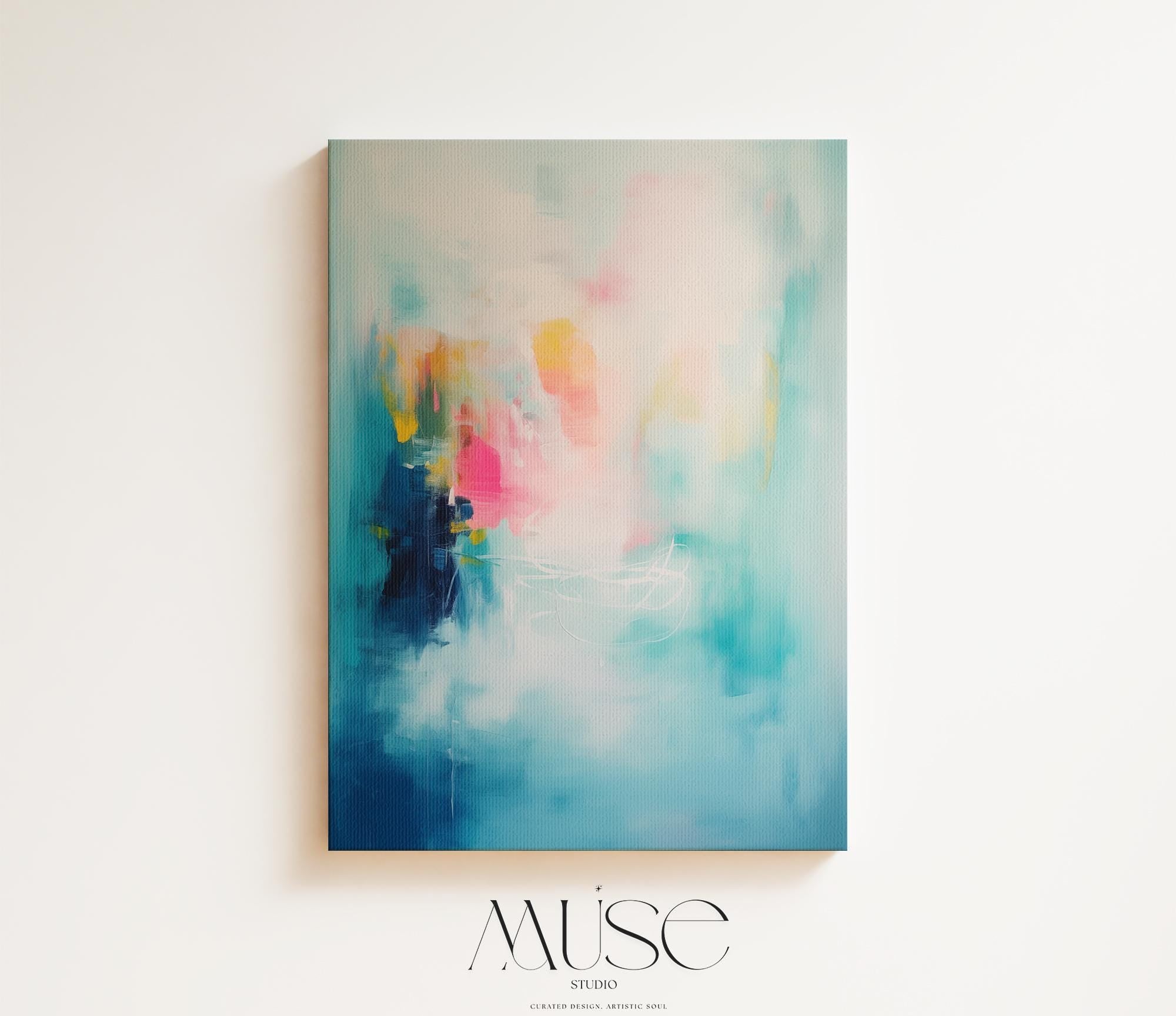 Soft Blue Abstract Wall Art Vertical Canvas Painting Large Framed Decor Art Contemporary Colorful Statement for Living Room & Office | 056