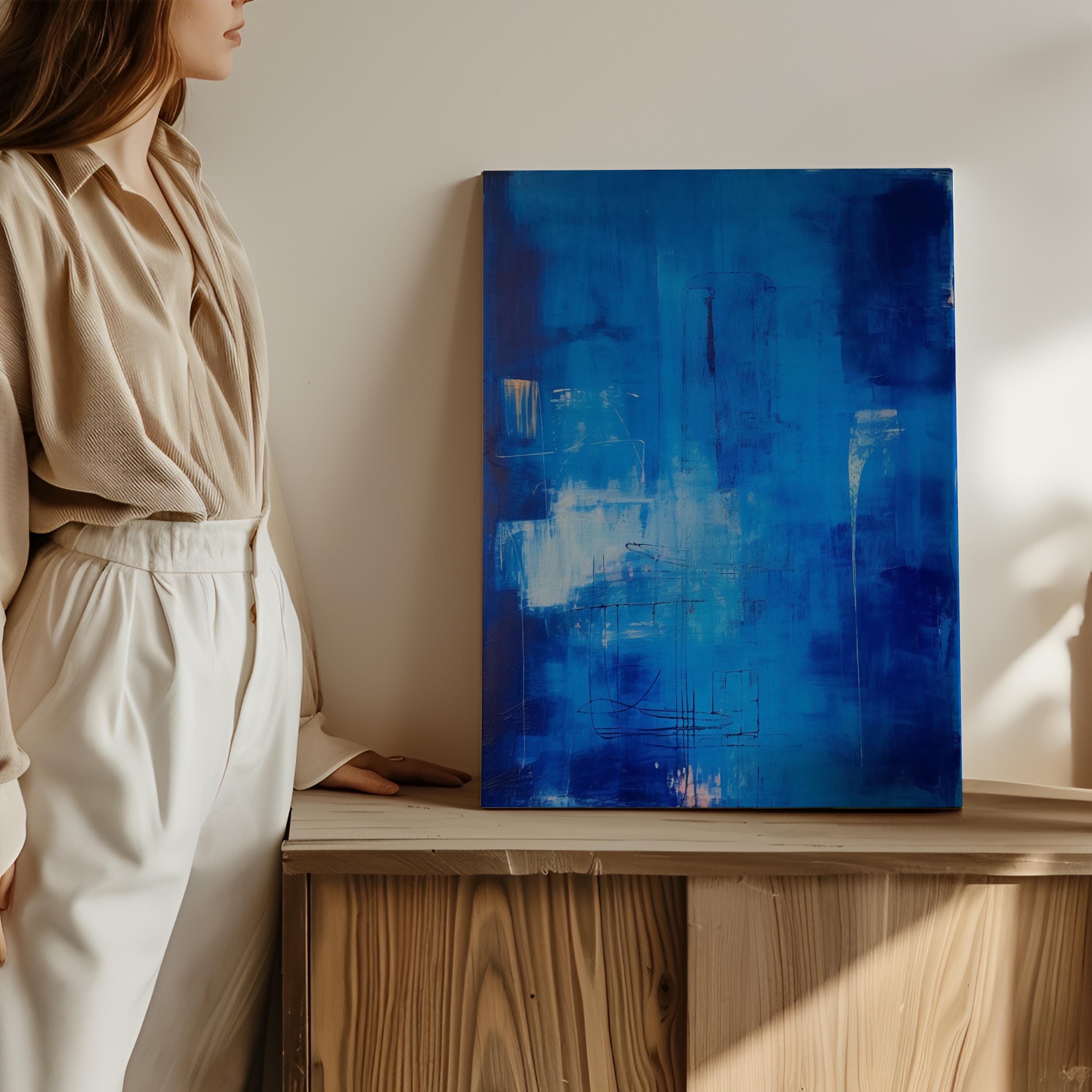 Blue Abstract Wall Art Vertical Canvas Print Large Framed Home Decor Statement Painting for Living Room Office Wall Artwork | 072