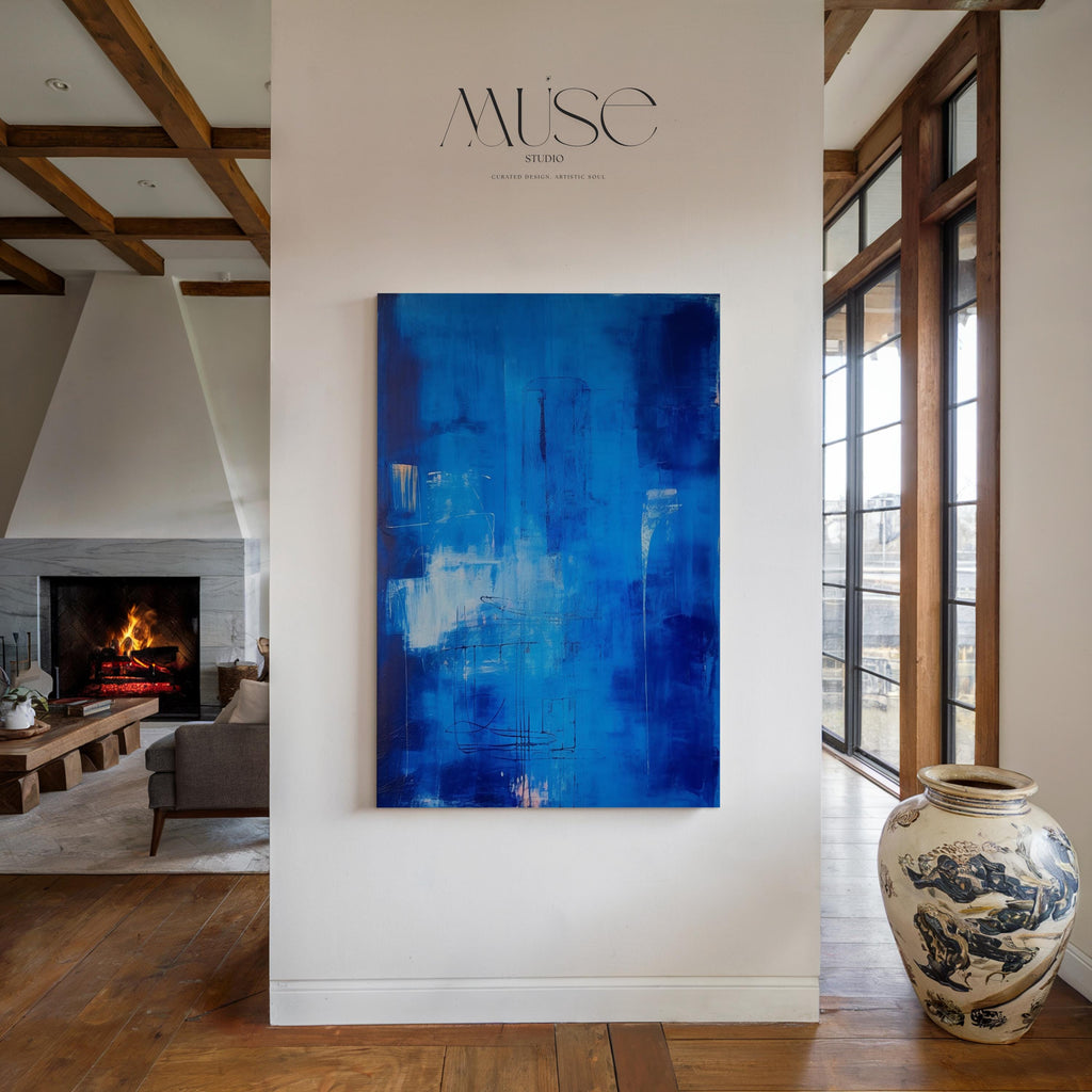 Blue Abstract Wall Art Vertical Canvas Print Large Framed Home Decor Statement Painting for Living Room Office Wall Artwork | 072