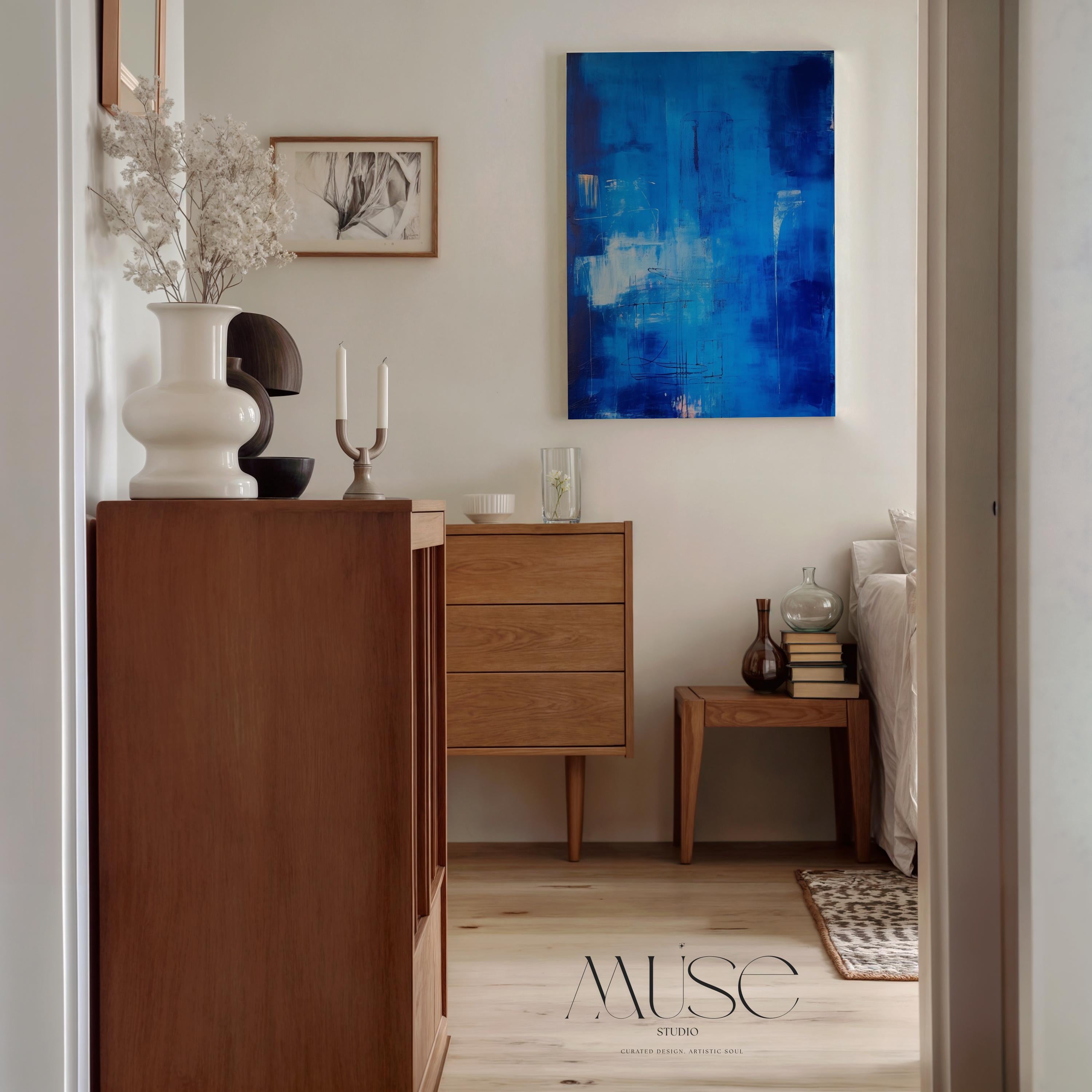 Blue Abstract Wall Art Vertical Canvas Print Large Framed Home Decor Statement Painting for Living Room Office Wall Artwork | 072
