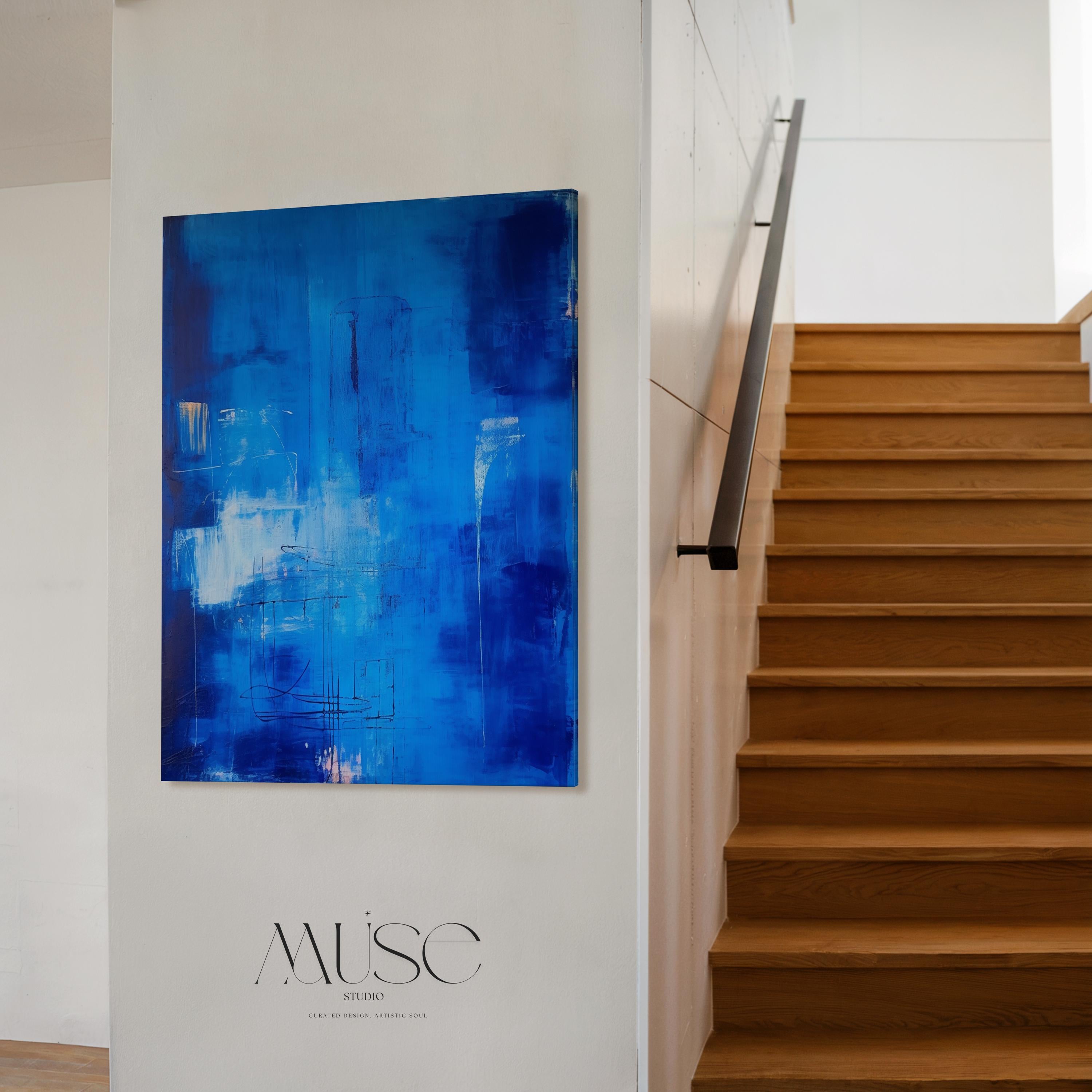 Blue Abstract Wall Art Vertical Canvas Print Large Framed Home Decor Statement Painting for Living Room Office Wall Artwork | 072