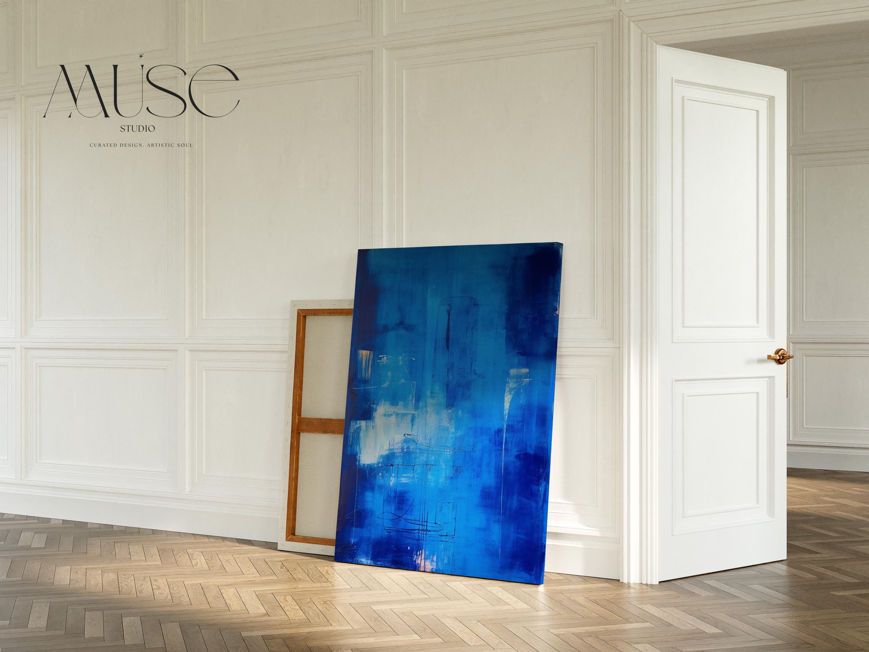 Blue Abstract Wall Art Vertical Canvas Print Large Framed Home Decor Statement Painting for Living Room Office Wall Artwork | 072