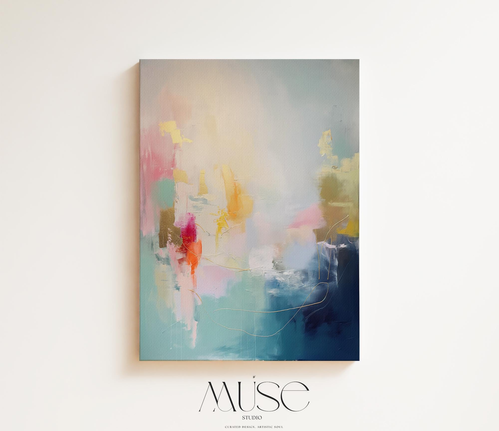 Vertical Canvas Wall Art in Teal, Gold, and Blush Pink, Modern Home Decor for Living Room Office, Large Abstract Statement Artwork 204