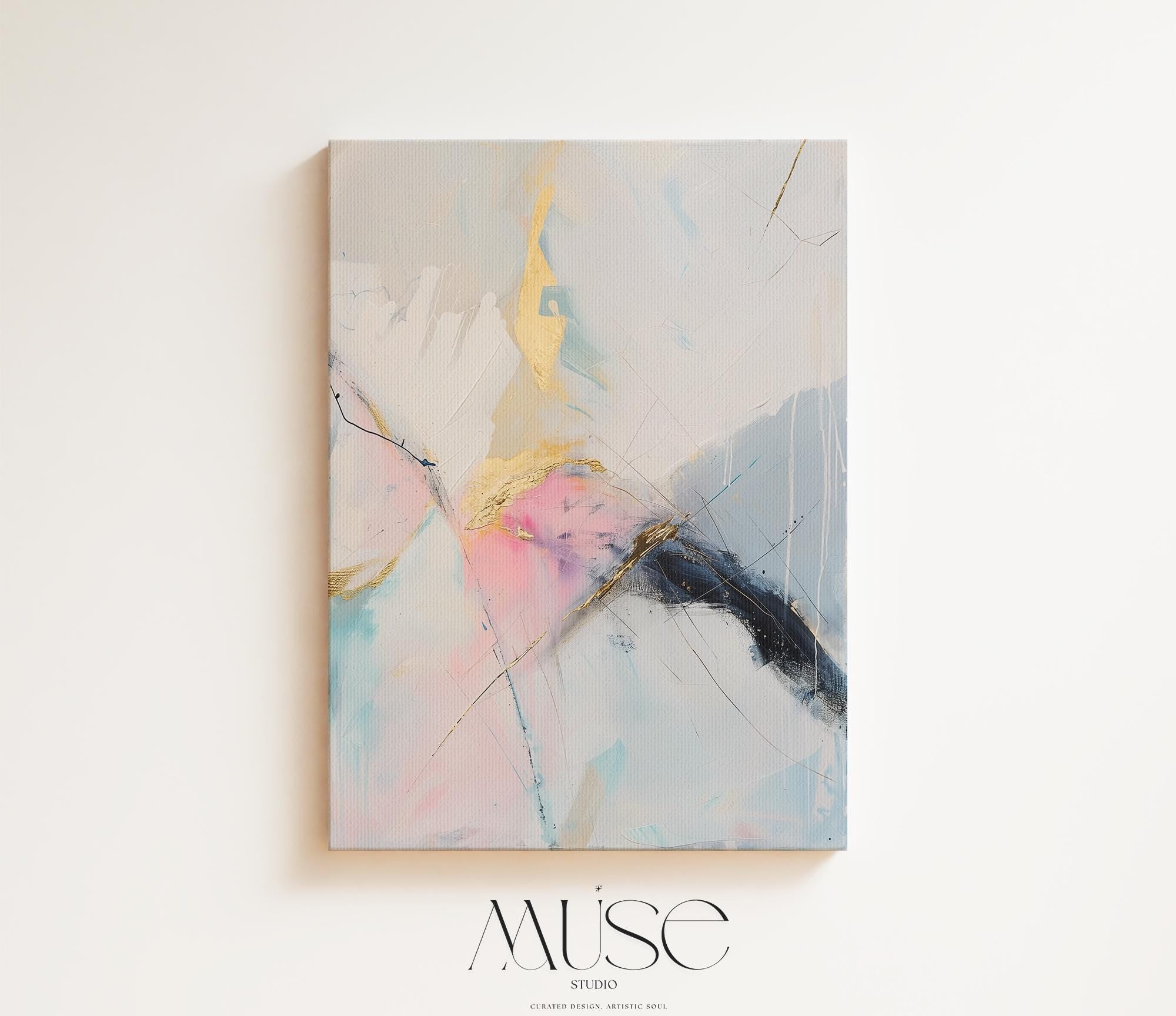 Gold and Blush Vertical Abstract Canvas Art, Soft Pastel Modern Wall Decor for Bedroom or Office, Elegant Statement Art for Home Styling 436