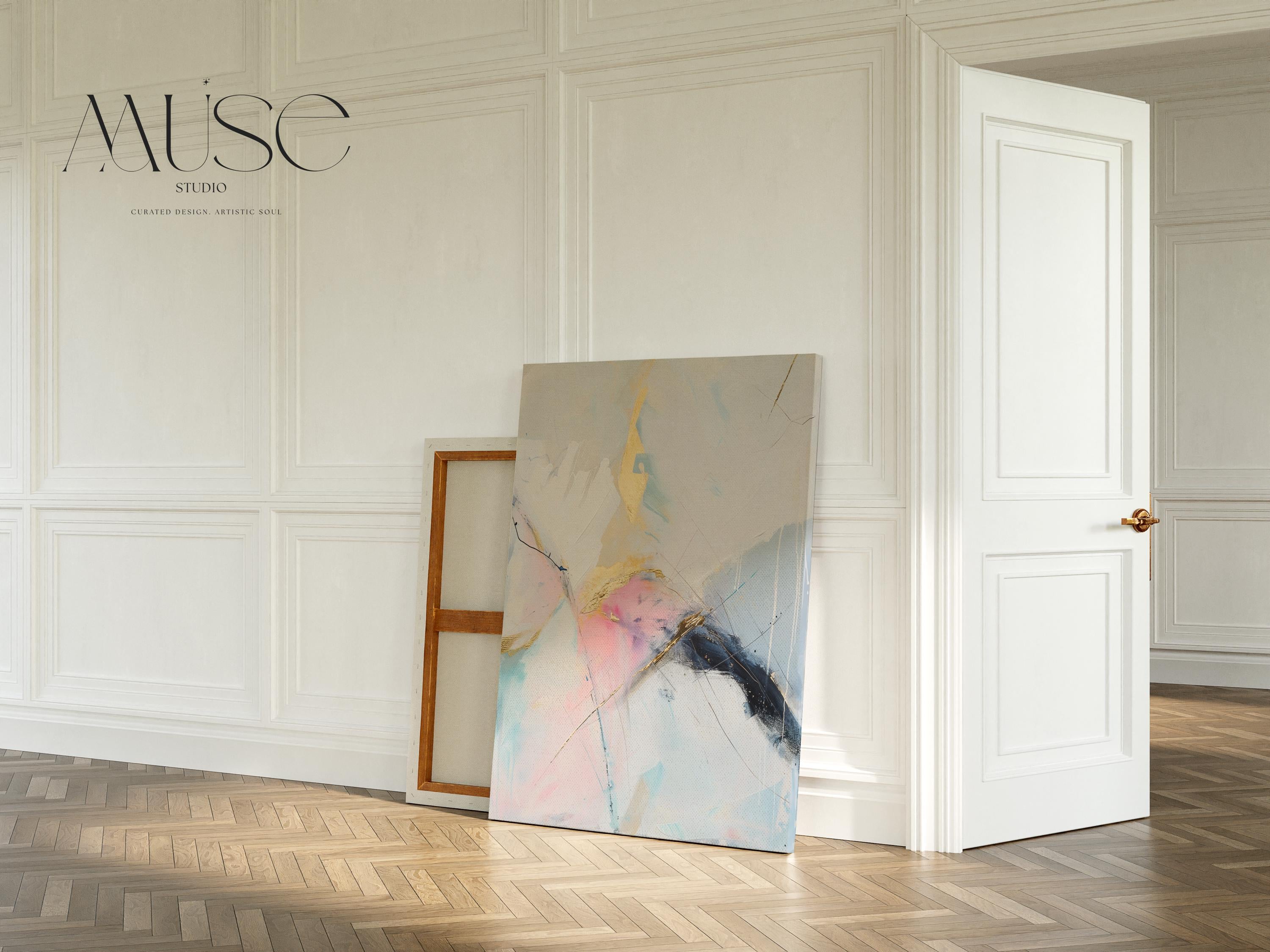 Gold and Blush Vertical Abstract Canvas Art, Soft Pastel Modern Wall Decor for Bedroom or Office, Elegant Statement Art for Home Styling 436