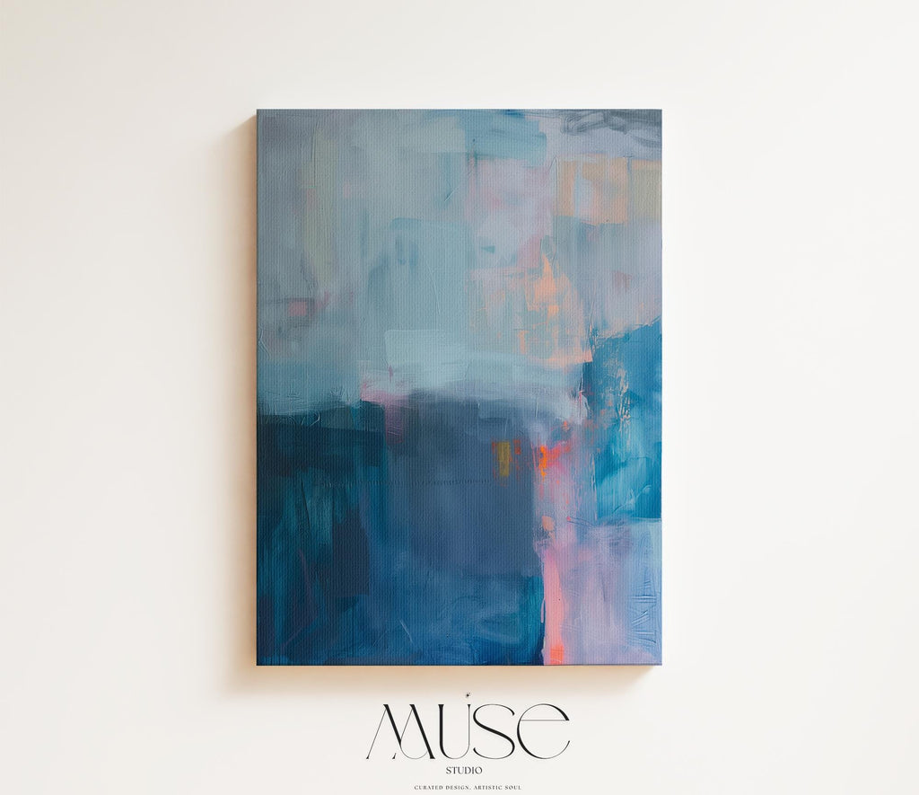 Modern Vertical Canvas Wall Art in Blue and Mauve Abstract Painting Print for Office or Living Room Soft Moody Decor Curated Interiors 262