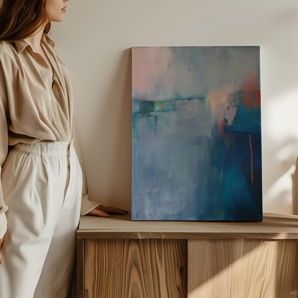 Blue Wall Art Abstract Vertical Canvas Art Moody Modern Wall Decor for Office Living Room Contemporary Design Stylish Interiors 265