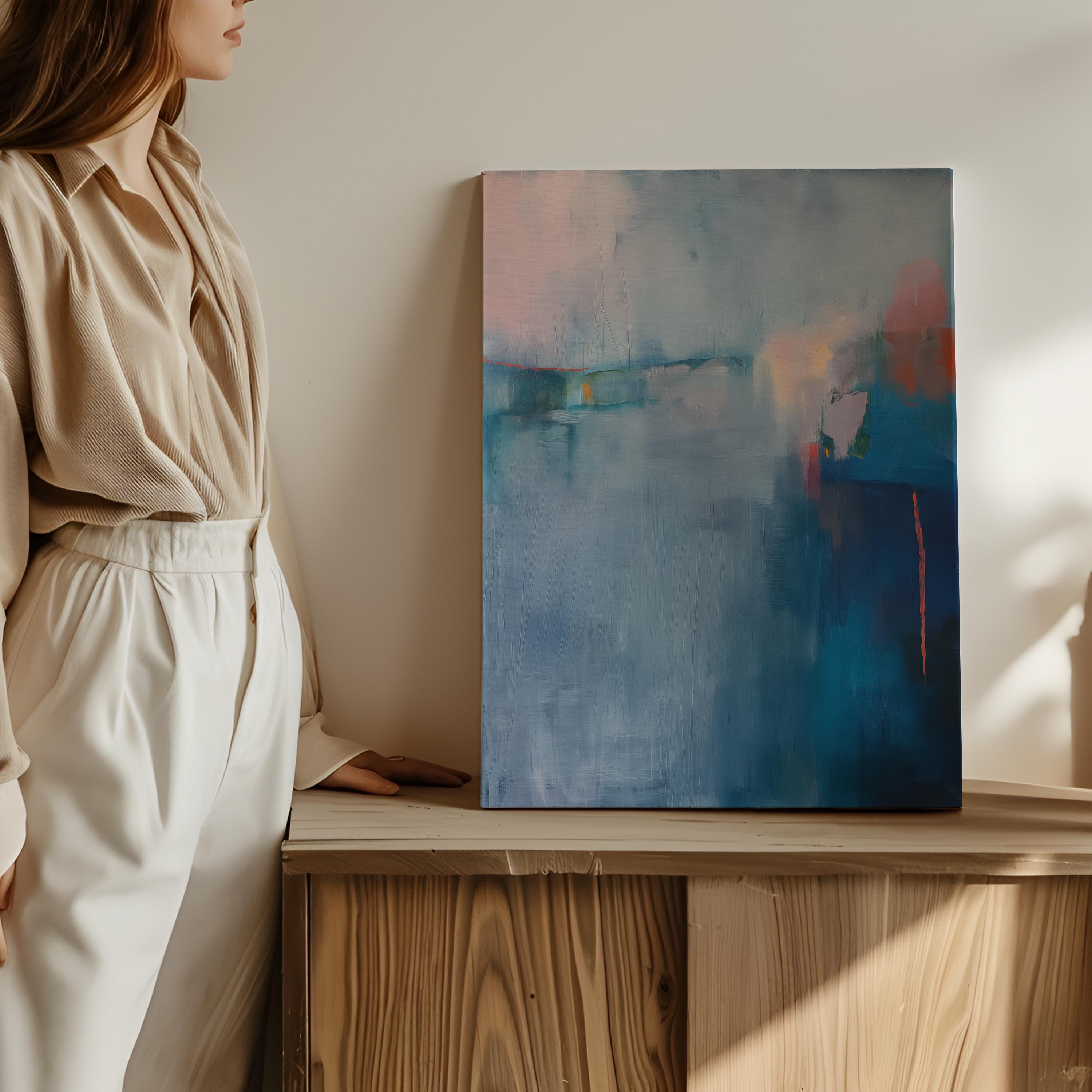 Blue Wall Art Abstract Vertical Canvas Art Moody Modern Wall Decor for Office Living Room Contemporary Design Stylish Interiors 265
