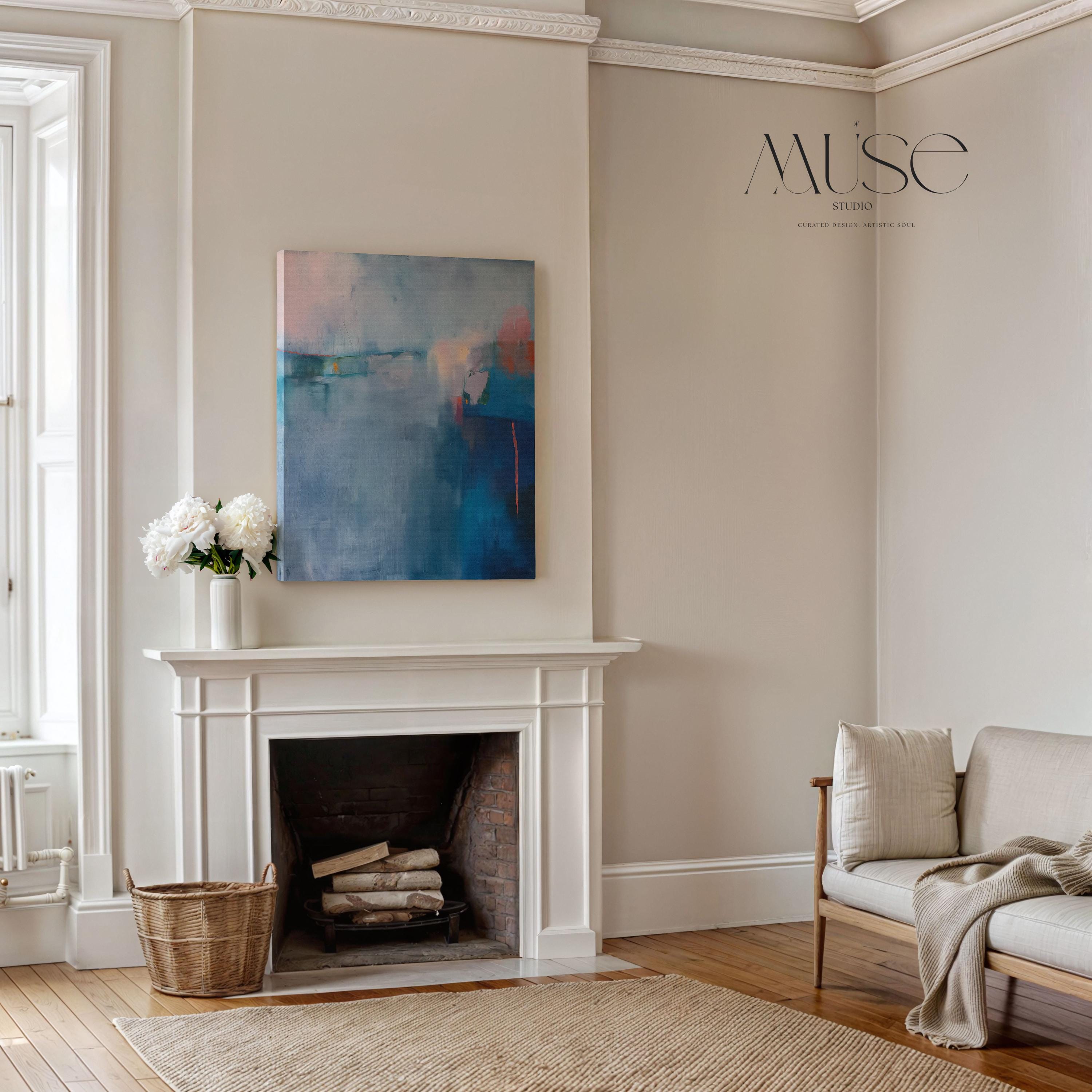 Blue Wall Art Abstract Vertical Canvas Art Moody Modern Wall Decor for Office Living Room Contemporary Design Stylish Interiors 265