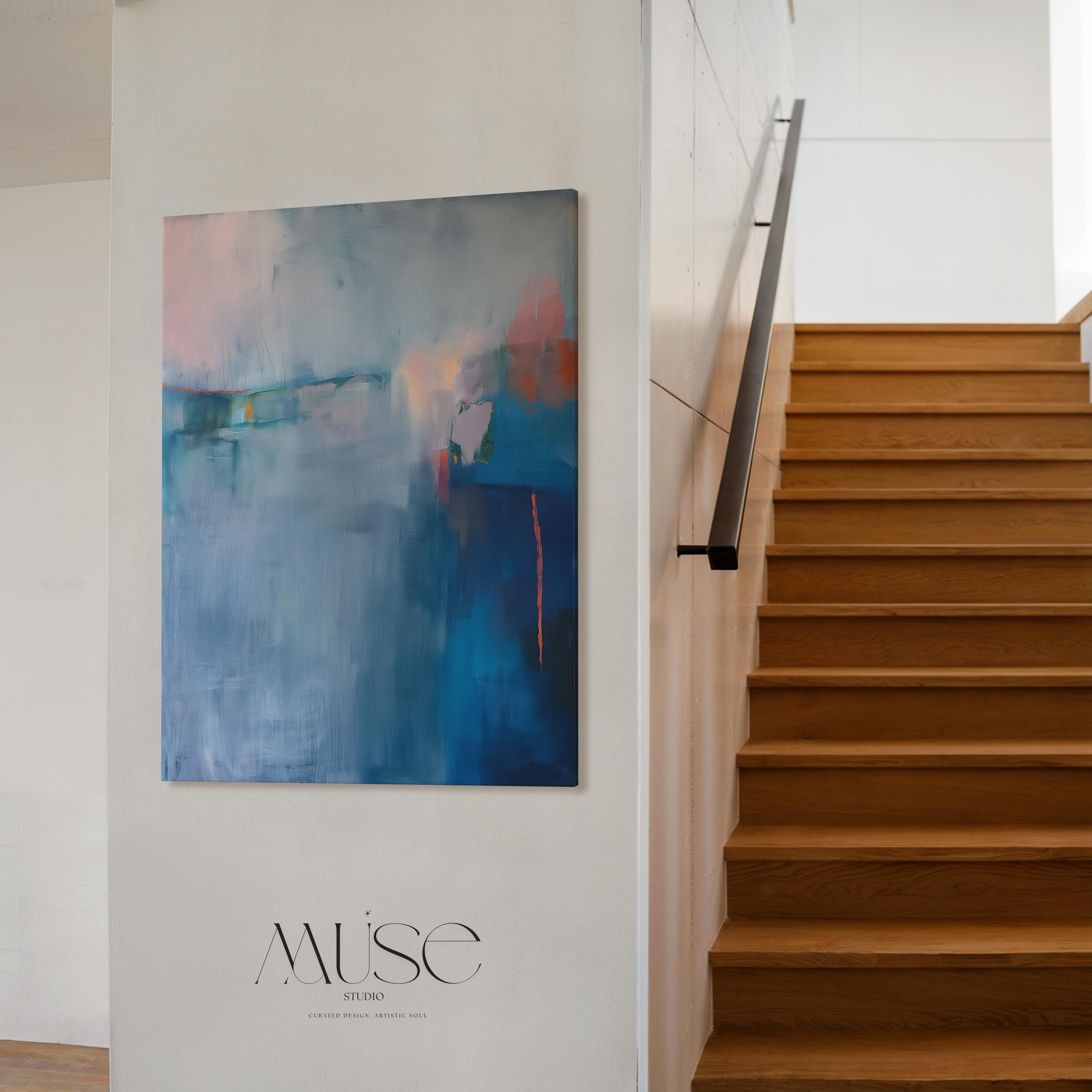 Blue Wall Art Abstract Vertical Canvas Art Moody Modern Wall Decor for Office Living Room Contemporary Design Stylish Interiors 265