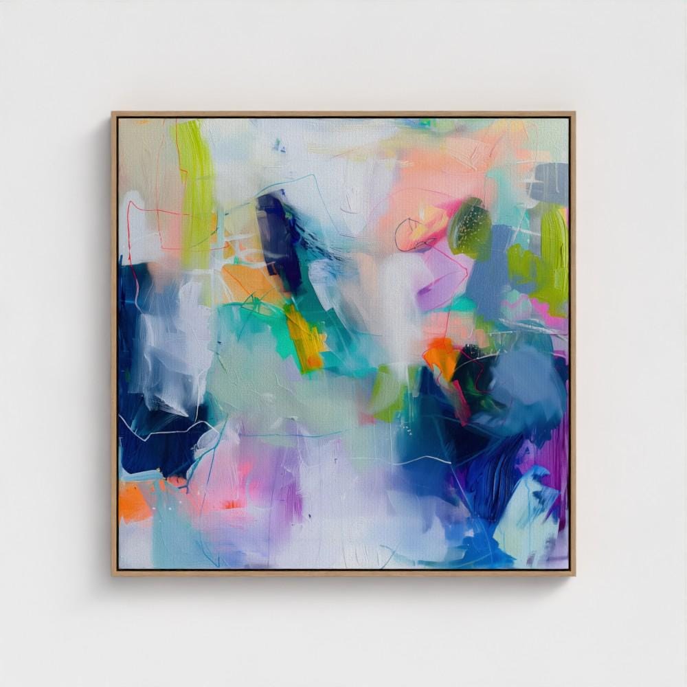 Colorful abstract art print on framed canvas, perfect for vibrant wall decor, modern home design, office decor, and staging projects. Large statement art featuring bold brushstrokes and colorful texture. Ready-to-hang giclée canvas adds energy to any living space. Soft Abstract Wall Art Modern Colorful Painting in Blue Lavender and Green Large Canvas Art for Bedroom Living Room or Office Decor 249