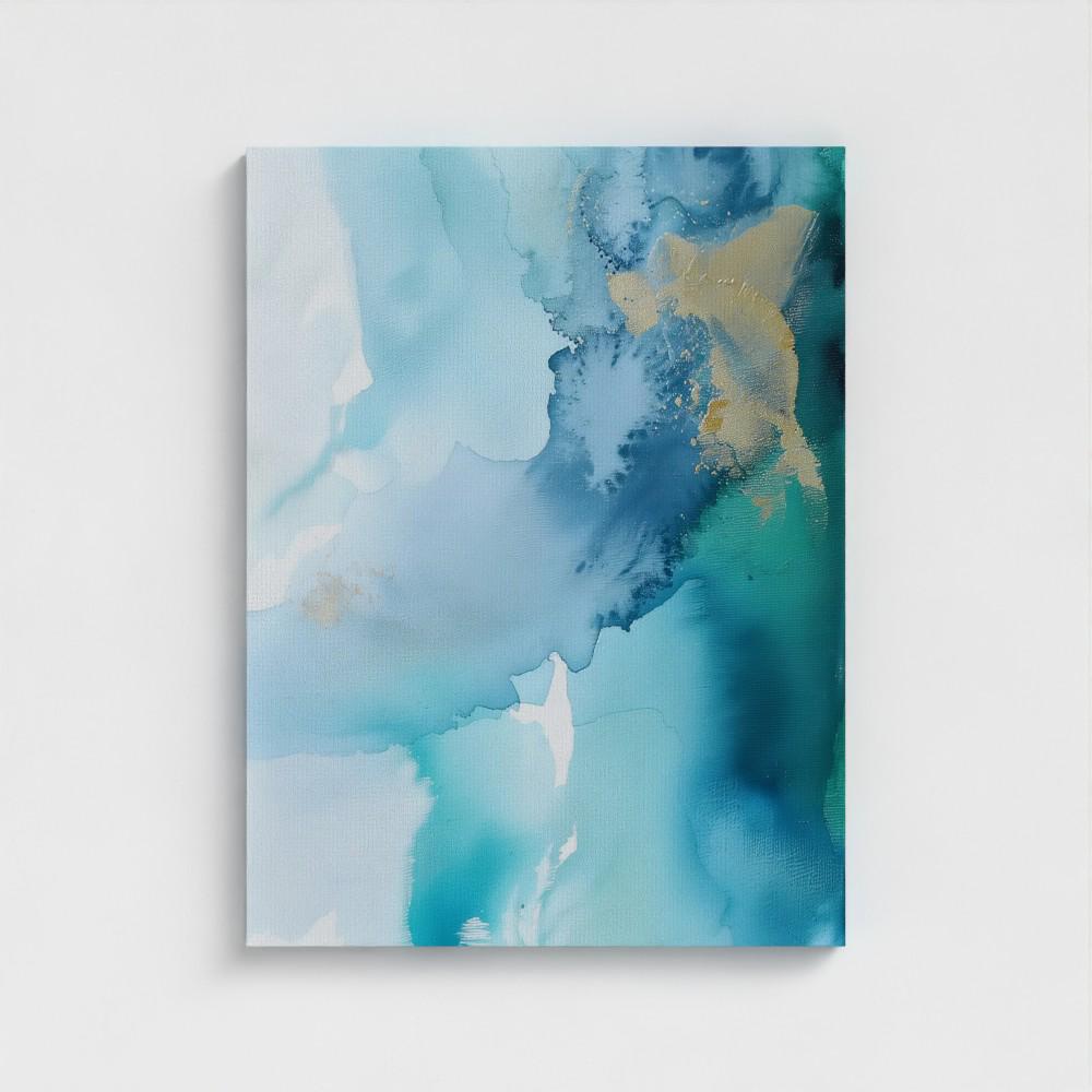 Coastal Blue Vertical Canvas Wall Art Abstract Painting in Teal and Gold Serene Decor Art for Bedroom Living Ocean-Inspired Wall Decor 276