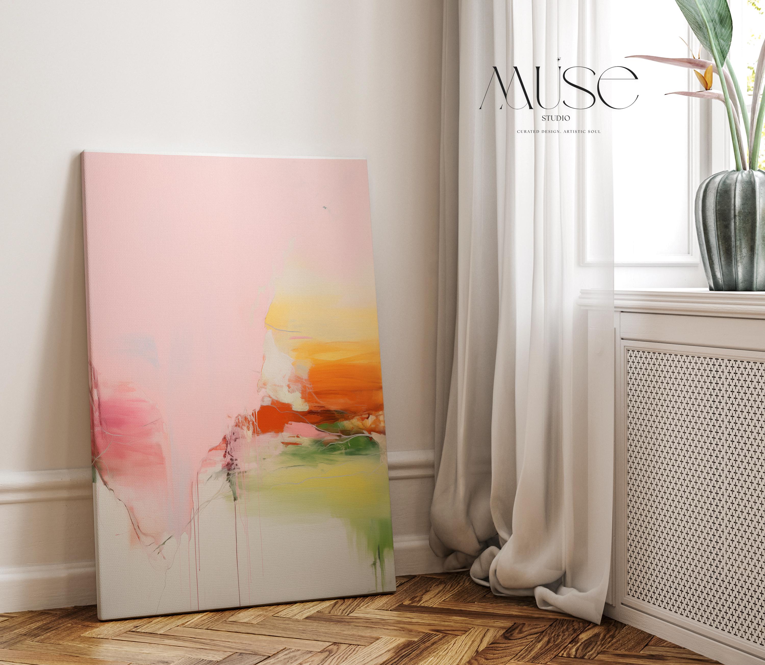 Vertical Abstract Canvas Blush Pink and Citrus Hues Boho Wall Art for Bedroom or Office Colorful Statement Decor Art for Modern Home 292