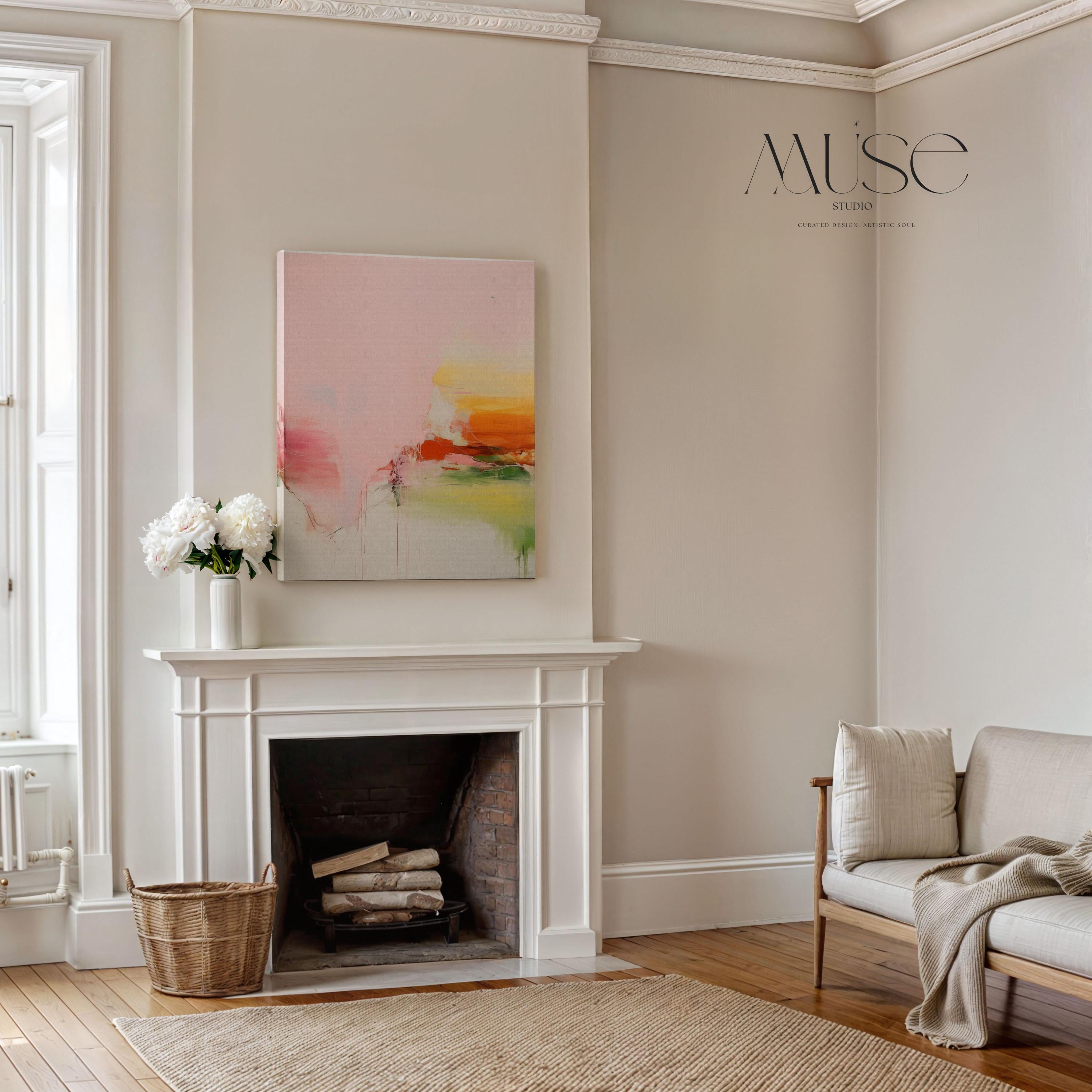 Vertical Abstract Canvas Blush Pink and Citrus Hues Boho Wall Art for Bedroom or Office Colorful Statement Decor Art for Modern Home 292