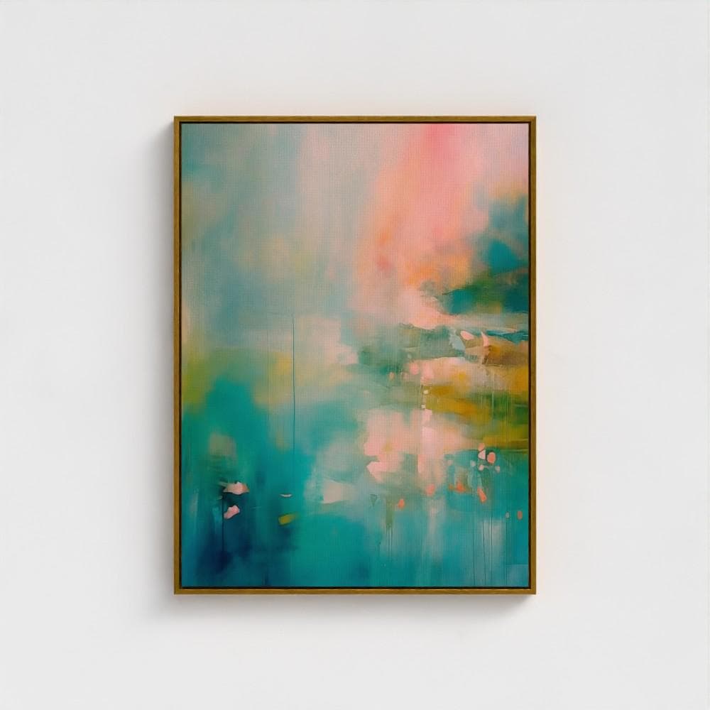Colorful abstract art print on framed canvas, perfect for vibrant wall decor, modern home design, office decor, and staging projects. Large statement art featuring bold brushstrokes and colorful texture. Ready-to-hang giclée canvas adds energy to any living space. Teal Coral Abstract Wall Art Vertical Framed Canvas Print Modern Painting Large Colorful Giclee Artwork for Living Room Office 055