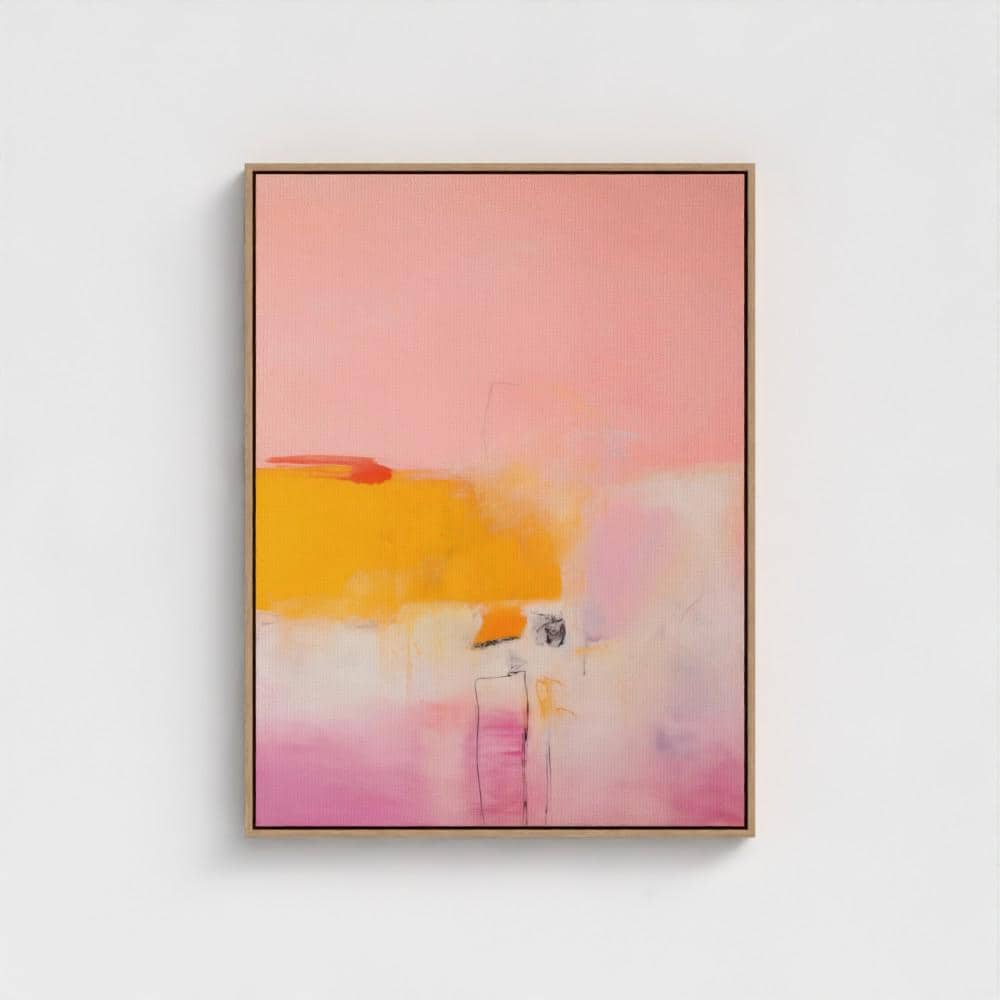 Colorful abstract art print on framed canvas, perfect for vibrant wall decor, modern home design, office decor, and staging projects. Large statement art featuring bold brushstrokes and colorful texture. Ready-to-hang giclée canvas adds energy to any living space. Pink Yellow Abstract Wall Art Square Canvas Painting Modern Colorful Giclee Print Large Contemporary Artwork for Living Room Decor 380