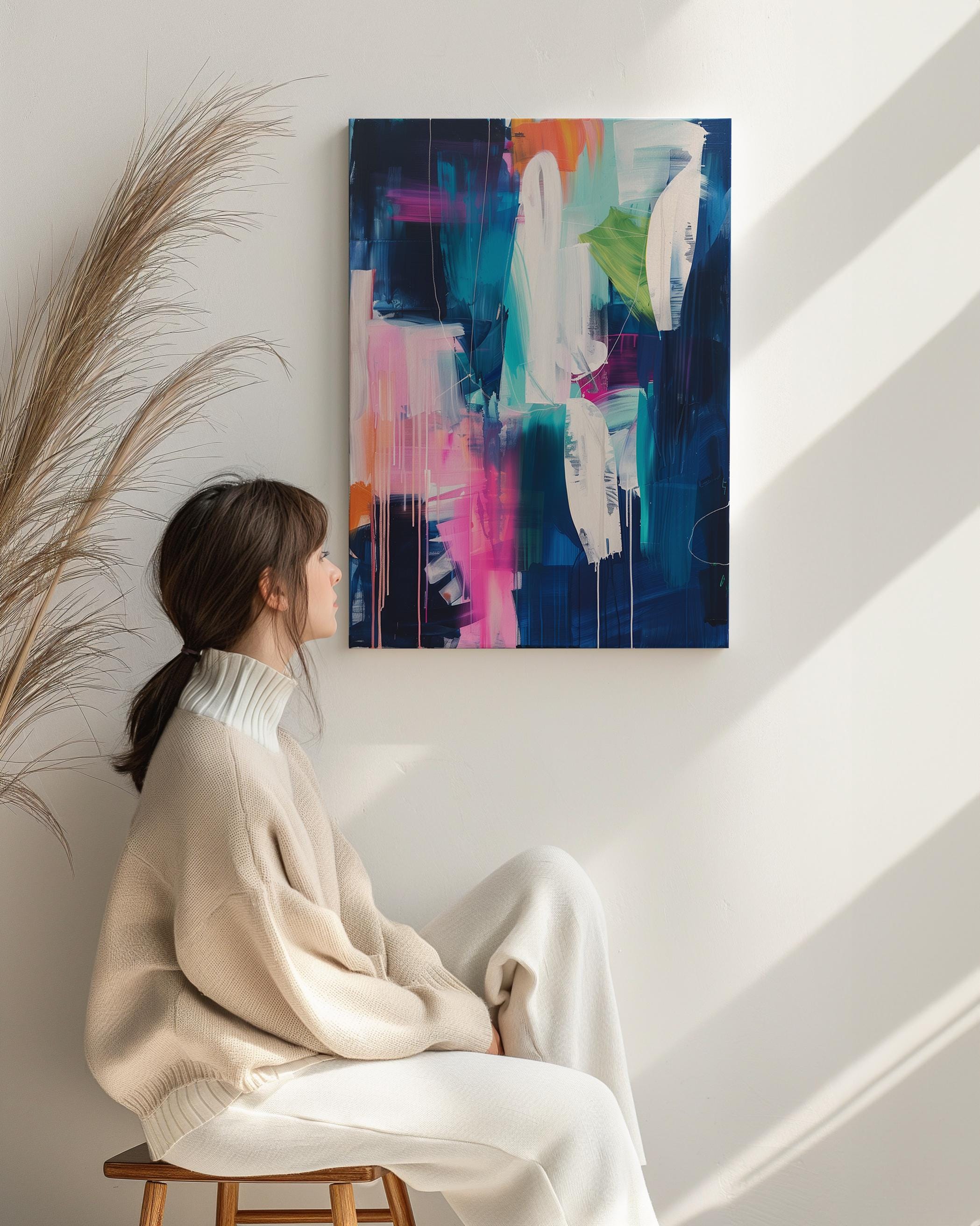 Bright, vivid and colourful abstract print, Funky multicolour abstract art, modern wall art | Aurora Muse 335
