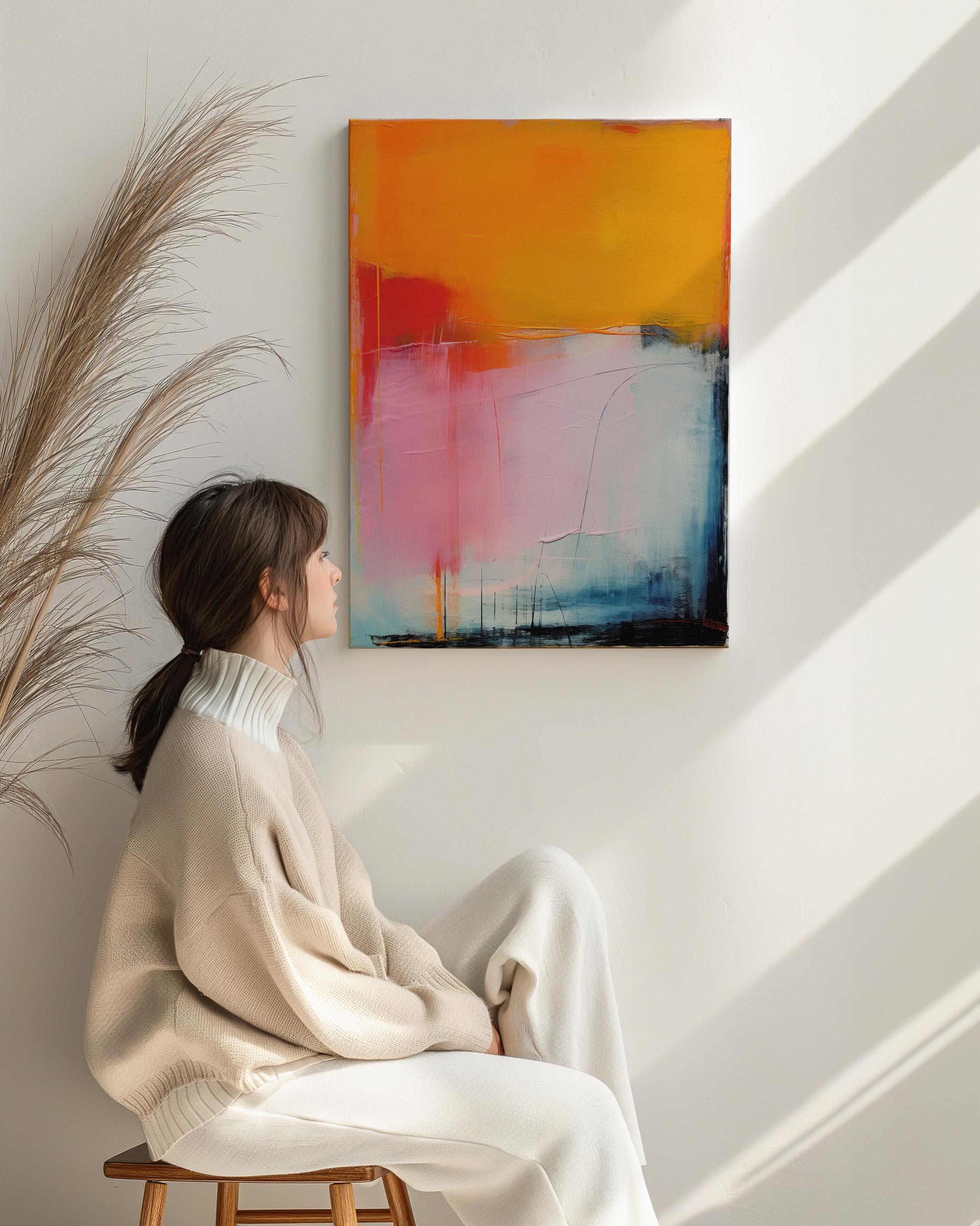 Contemporary Abstract Canvas Prints: Minimalist Mid Century Modern Retro Wall Art Decor, Large Framed Original Artwork for Home Office 107