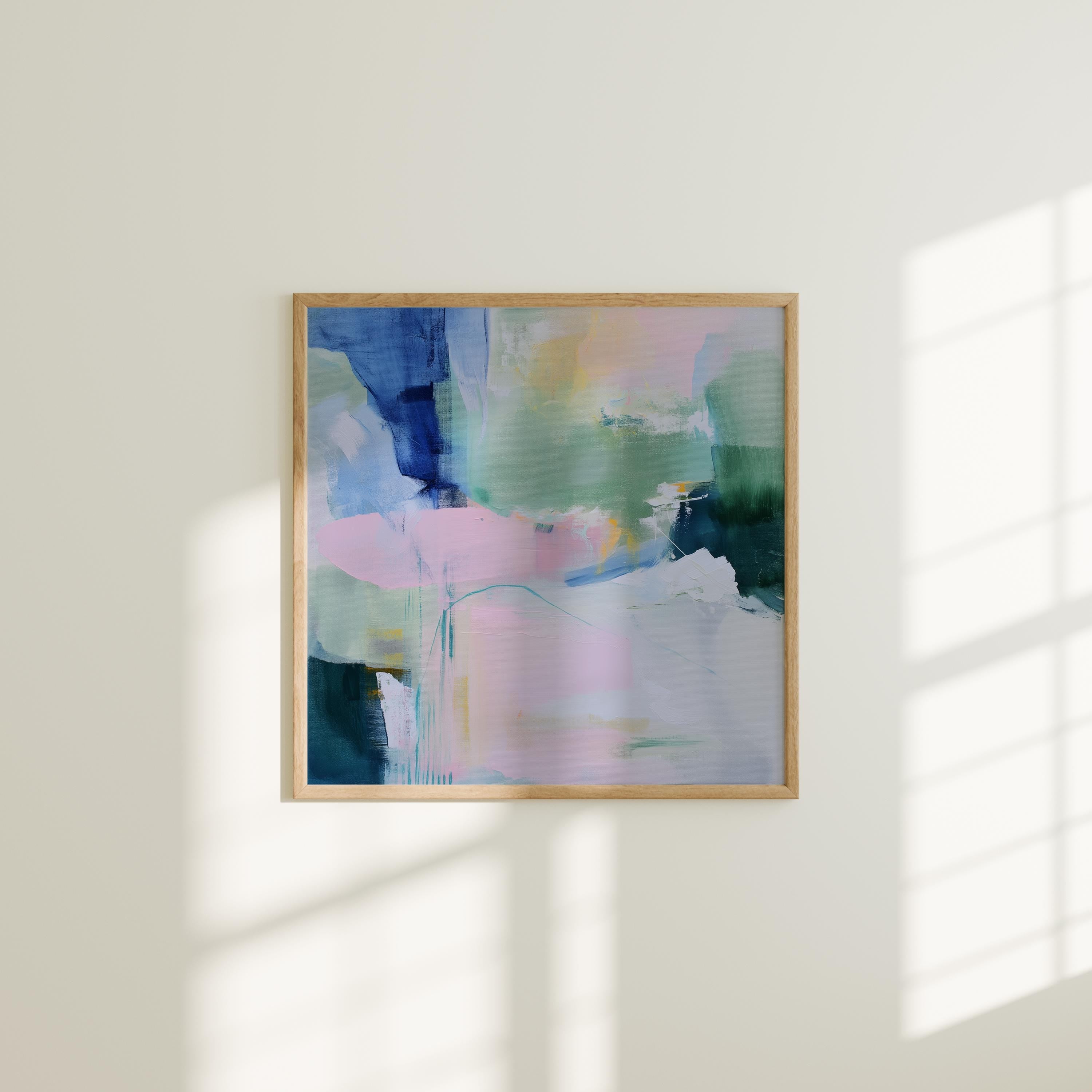Pastel Abstract Art Print in Green and Lavender, Fine Art Poster for Modern Bedrooms, Calm Minimal Wall Decor for Curated Interiors