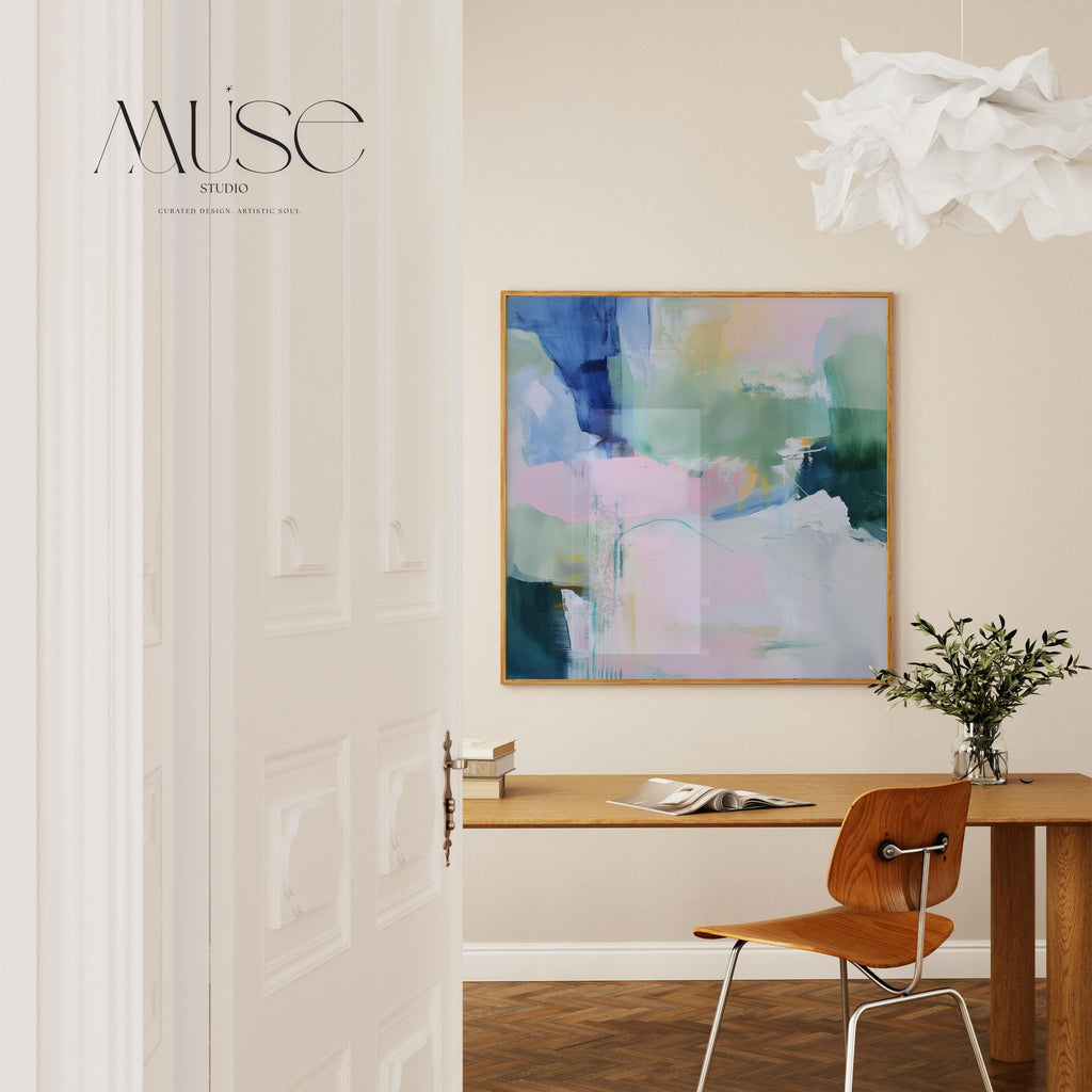 Pastel Abstract Art Print in Green and Lavender, Fine Art Poster for Modern Bedrooms, Calm Minimal Wall Decor for Curated Interiors