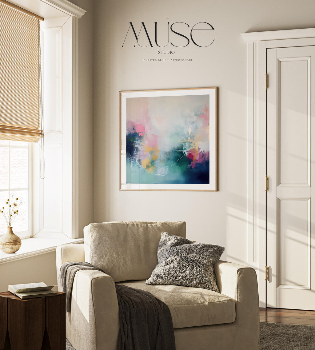 Abstract Fine Art Poster in Soft Pink and Blue, Square Wall Print for Designer Interiors, Dreamy Contemporary Artwork Modern Home Decor 202 wall art prints, living room decor, abstract painting, abstract art, modern wall art, modern art, living room art, abstract wall art, canvas wall art, wall art, abstract print, colorful wall art