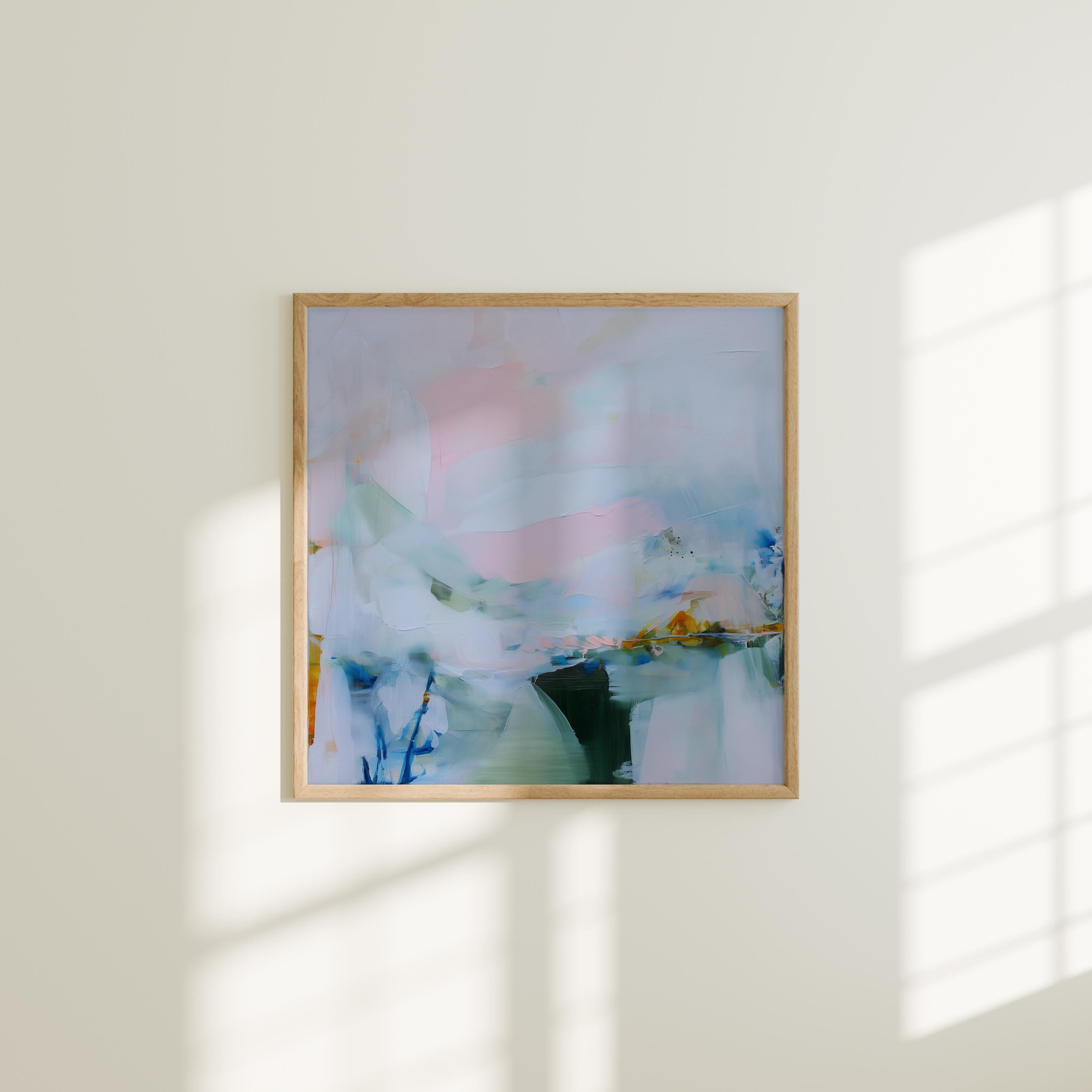 Pastel Abstract Art Print in Blush Pink Blue and Sage Green, Soft Minimalist Wall Poster for Bedroom Home Office, Modern Coastal Decor 420
