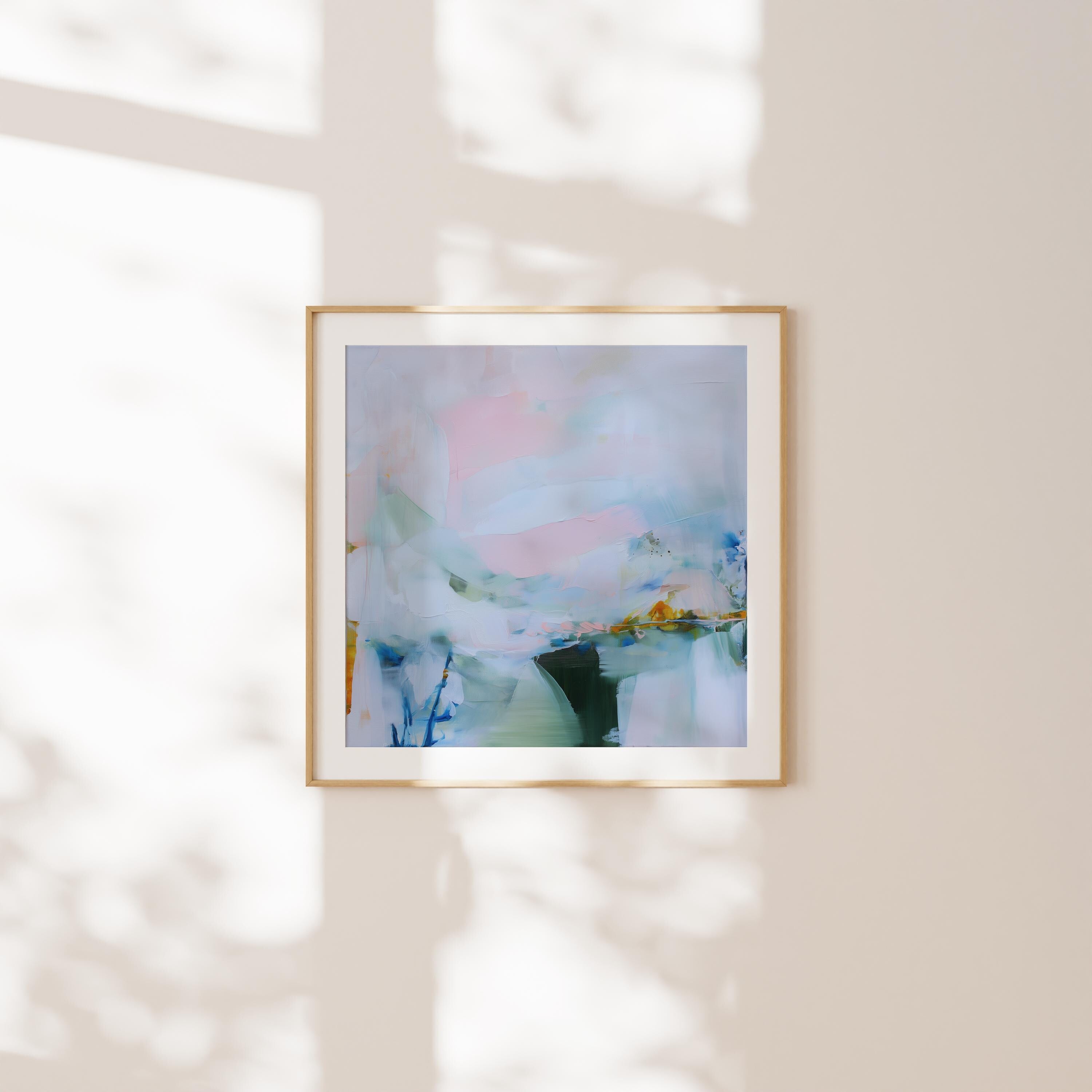 Pastel Abstract Art Print in Blush Pink Blue and Sage Green, Soft Minimalist Wall Poster for Bedroom Home Office, Modern Coastal Decor 420