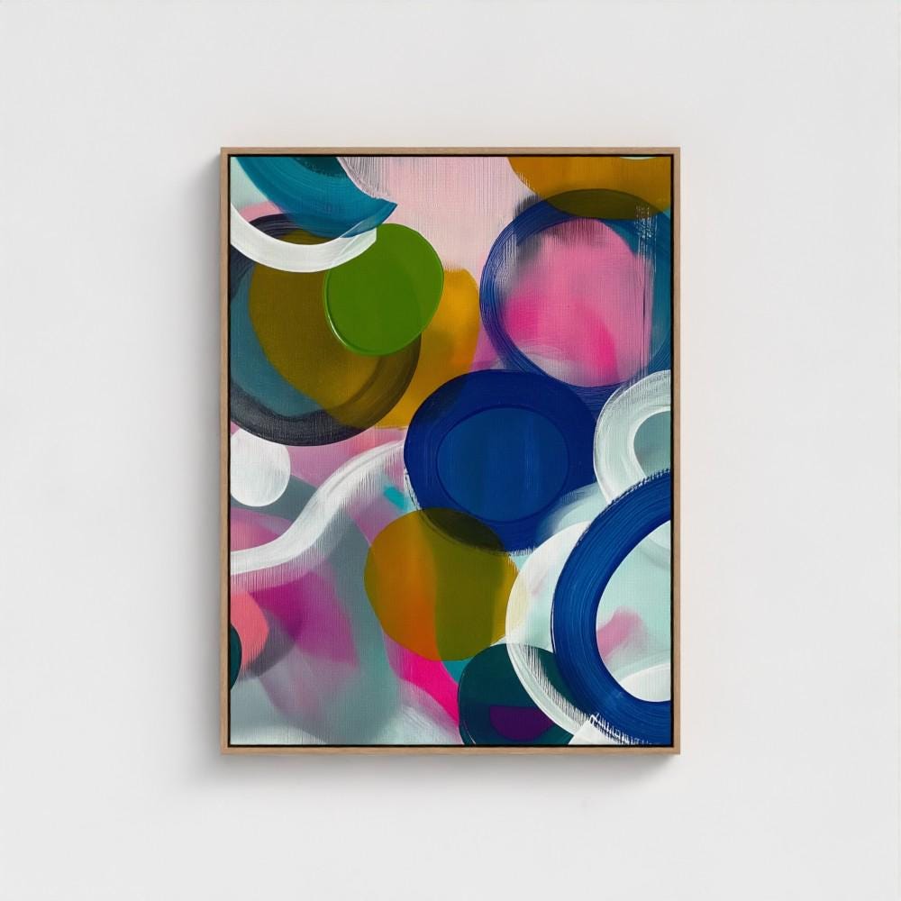 Colorful Abstract Wall Art Vertical Canvas Painting Circle Pattern Modern Print Large Pink Blue Green Giclee for Living Room Decor 384