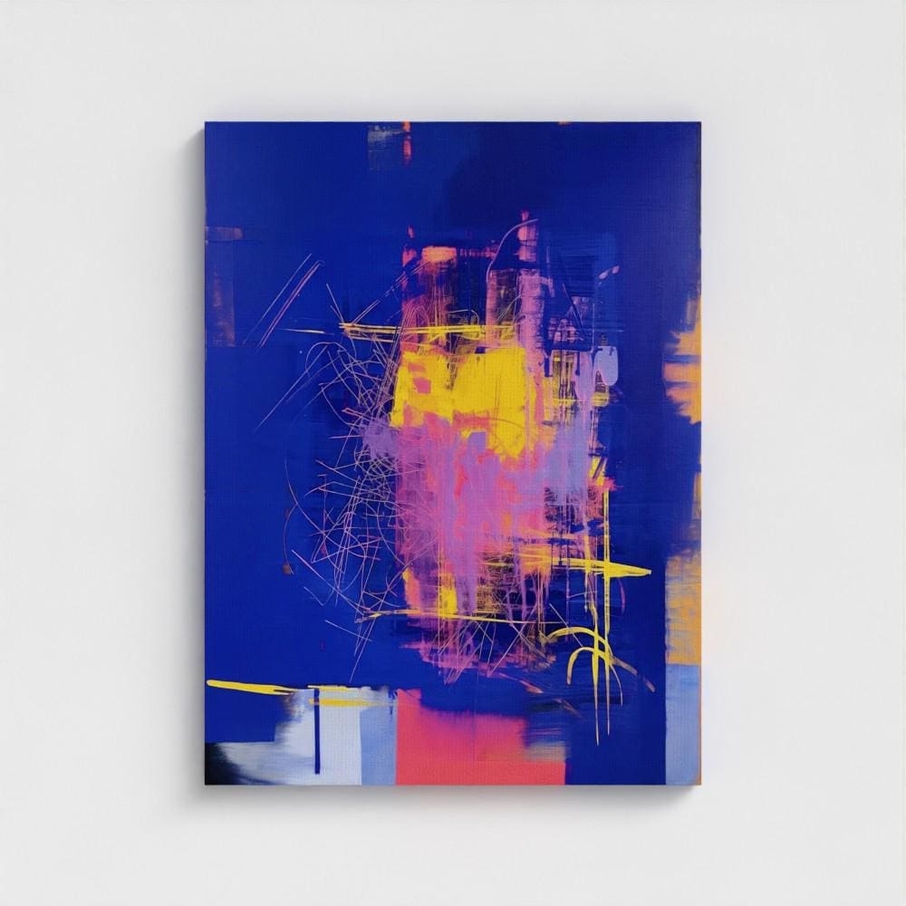 Colorful Abstract Wall Art Vertical Canvas Painting Blue Yellow Pink Modern Giclee Print Large Contemporary Artwork for Home Decor 002 Large colorful abstract art print on stretched canvas, gallery-wrapped and ready to hang. Perfect for vibrant wall decor in homes, modern offices, and staging projects. Giclée canvas print featuring bold brushstrokes, expressive color, and modern statement style.