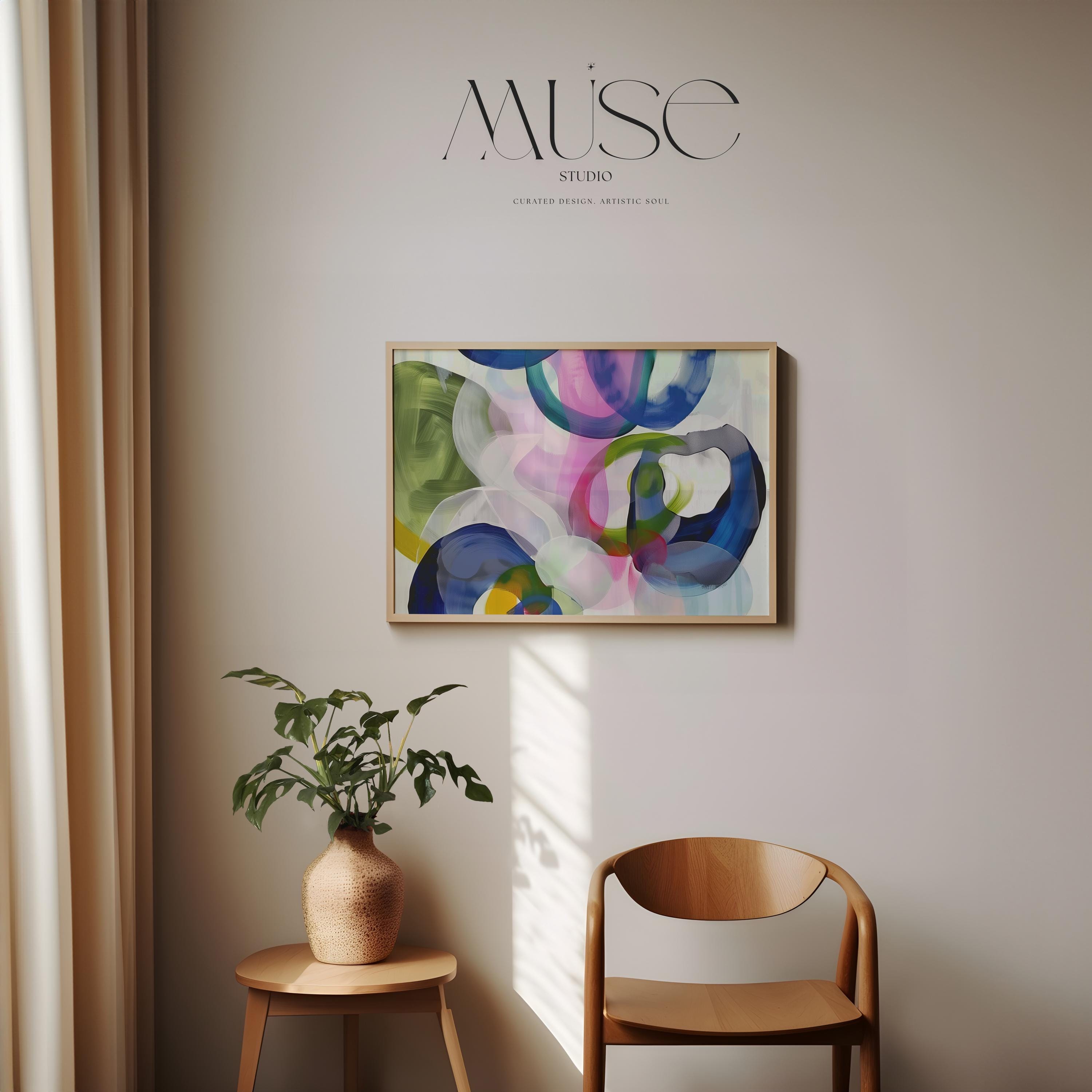 Colorful Abstract Art Print in Navy Green Pink and Blue, Bold Modern Poster for Office or Living Room, Large Statement Wall Decor 377